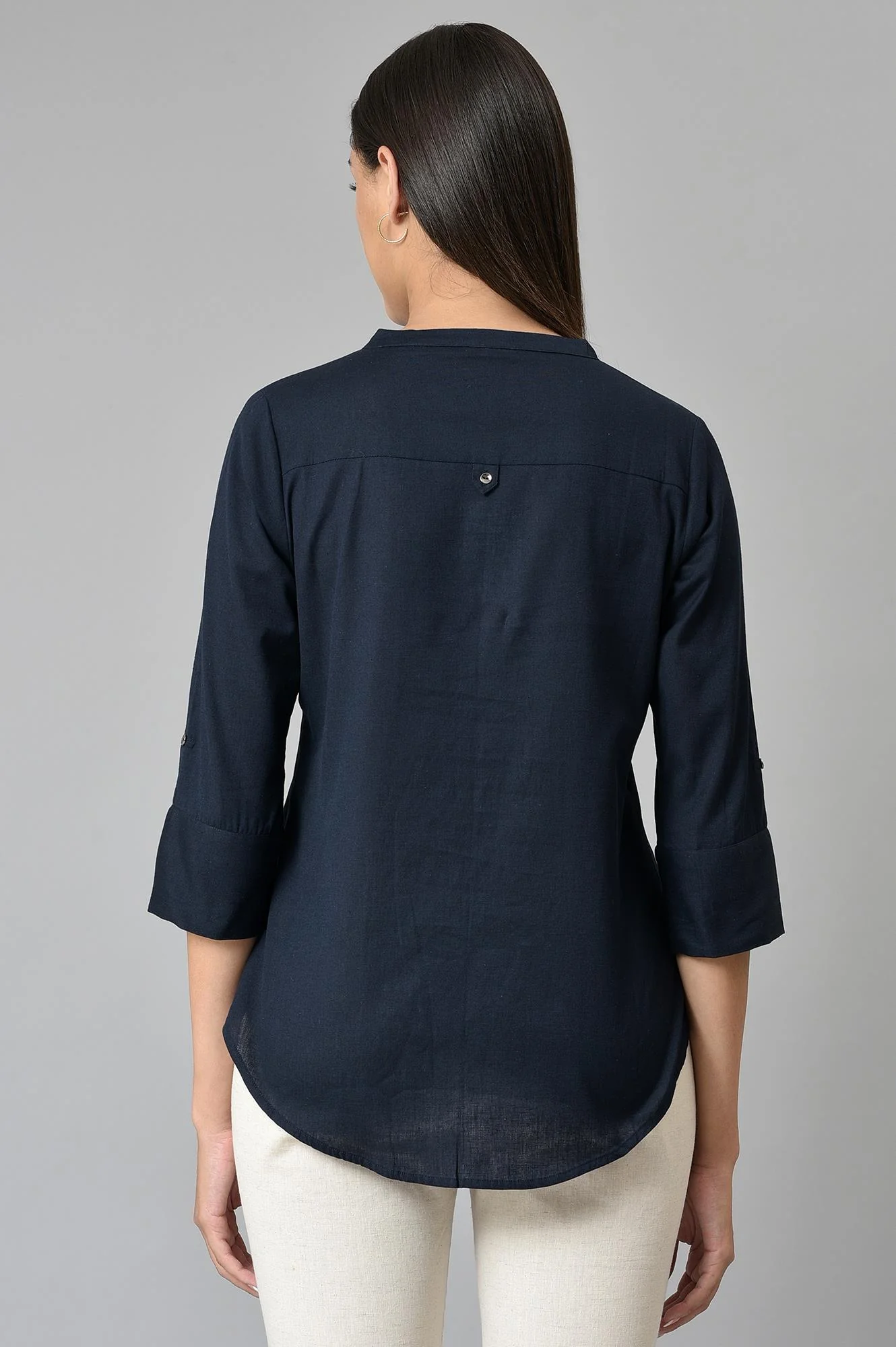 Navy Blue Cotton Flax Top - Image 2