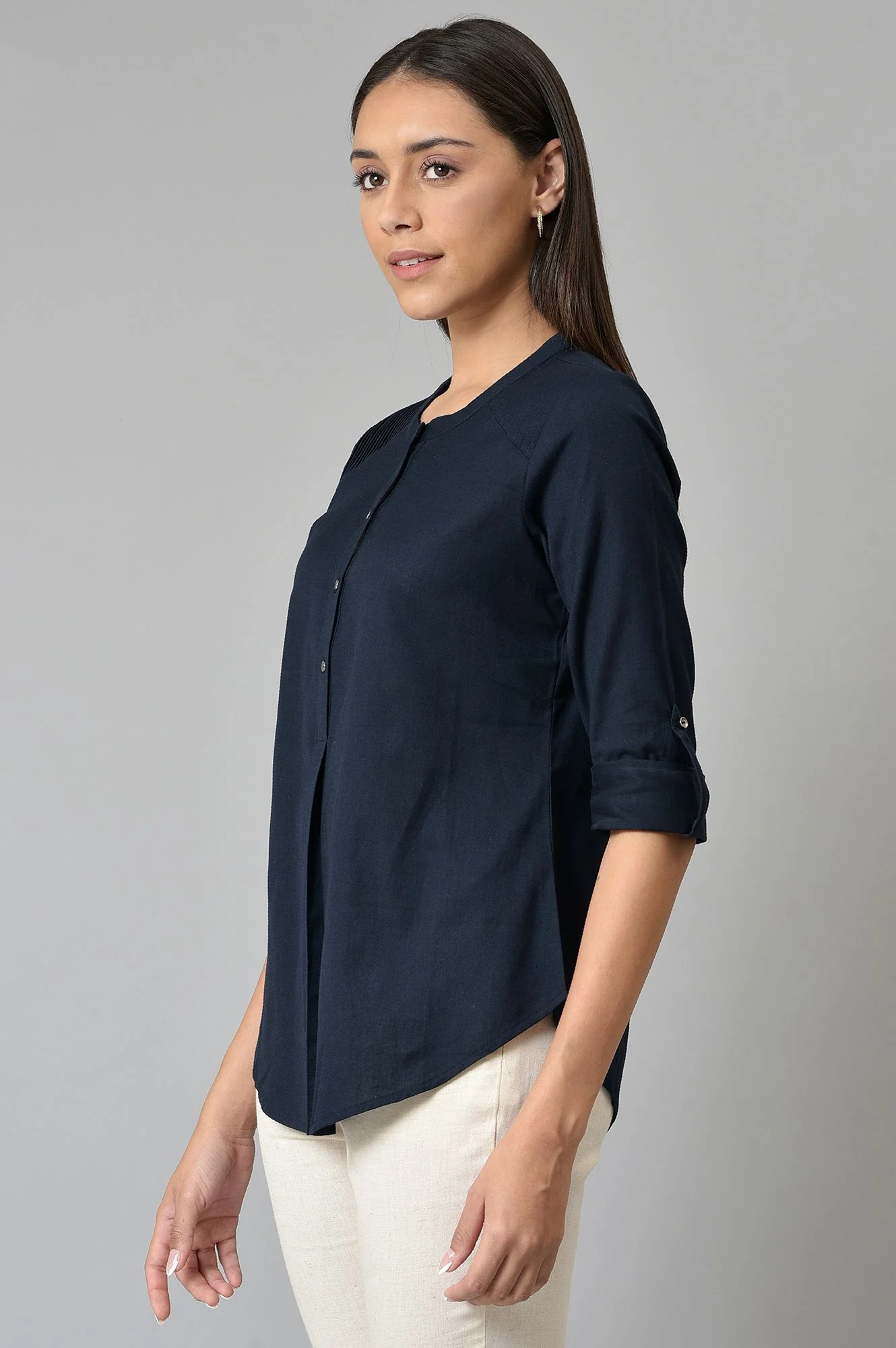 Navy Blue Cotton Flax Top - Image 3