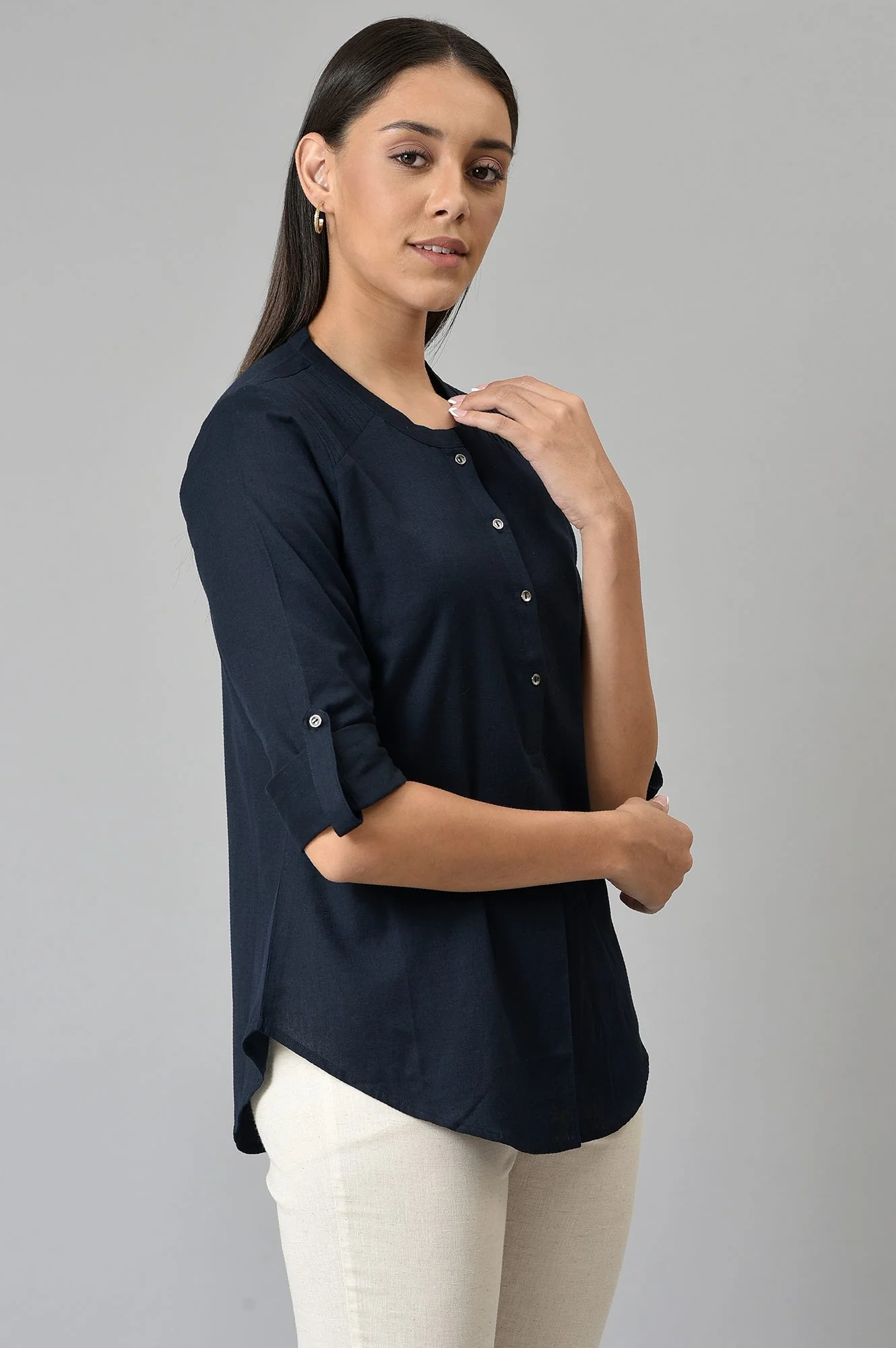 Navy Blue Cotton Flax Top - Image 4