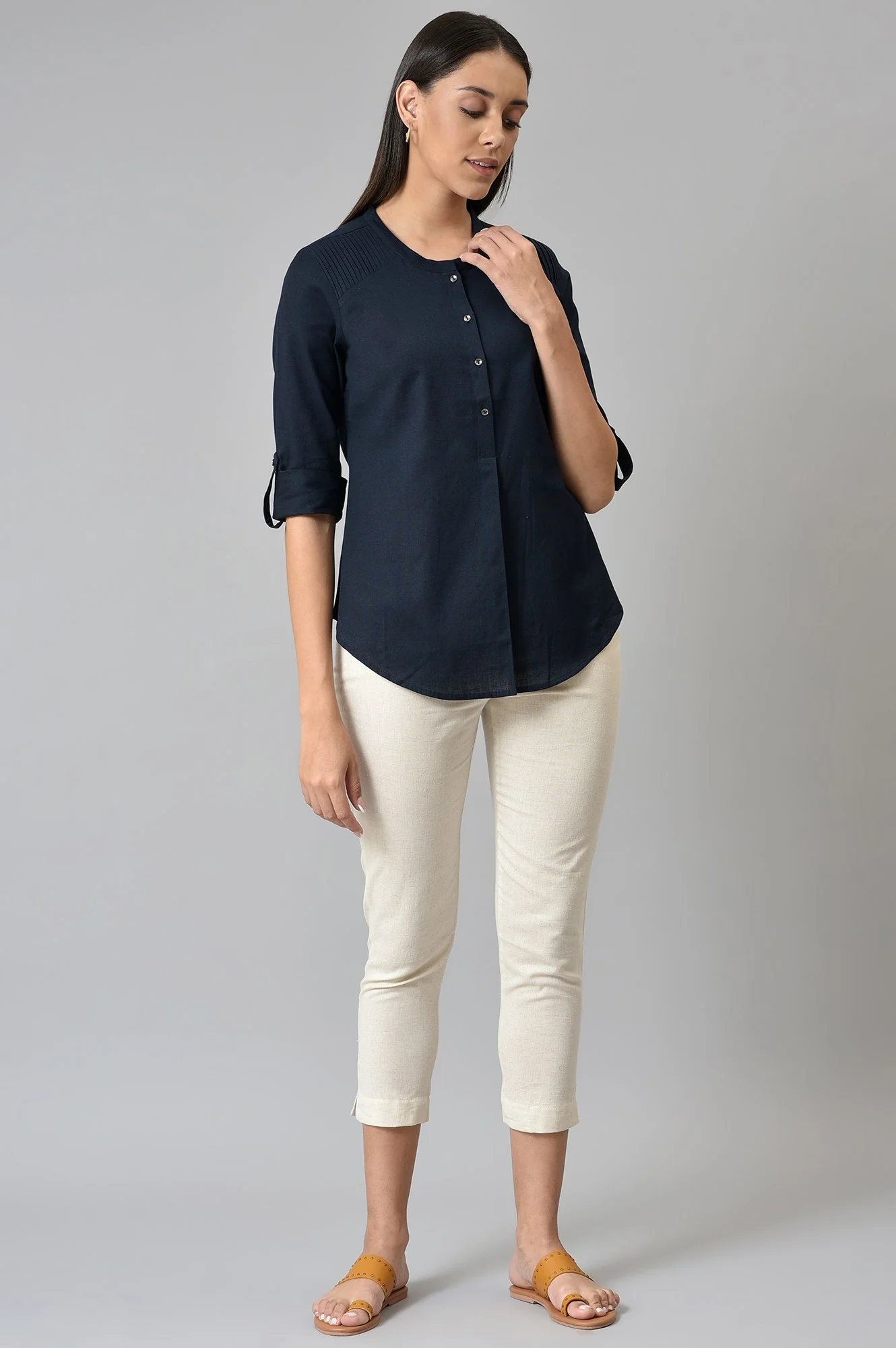 Navy Blue Cotton Flax Top - Image 5