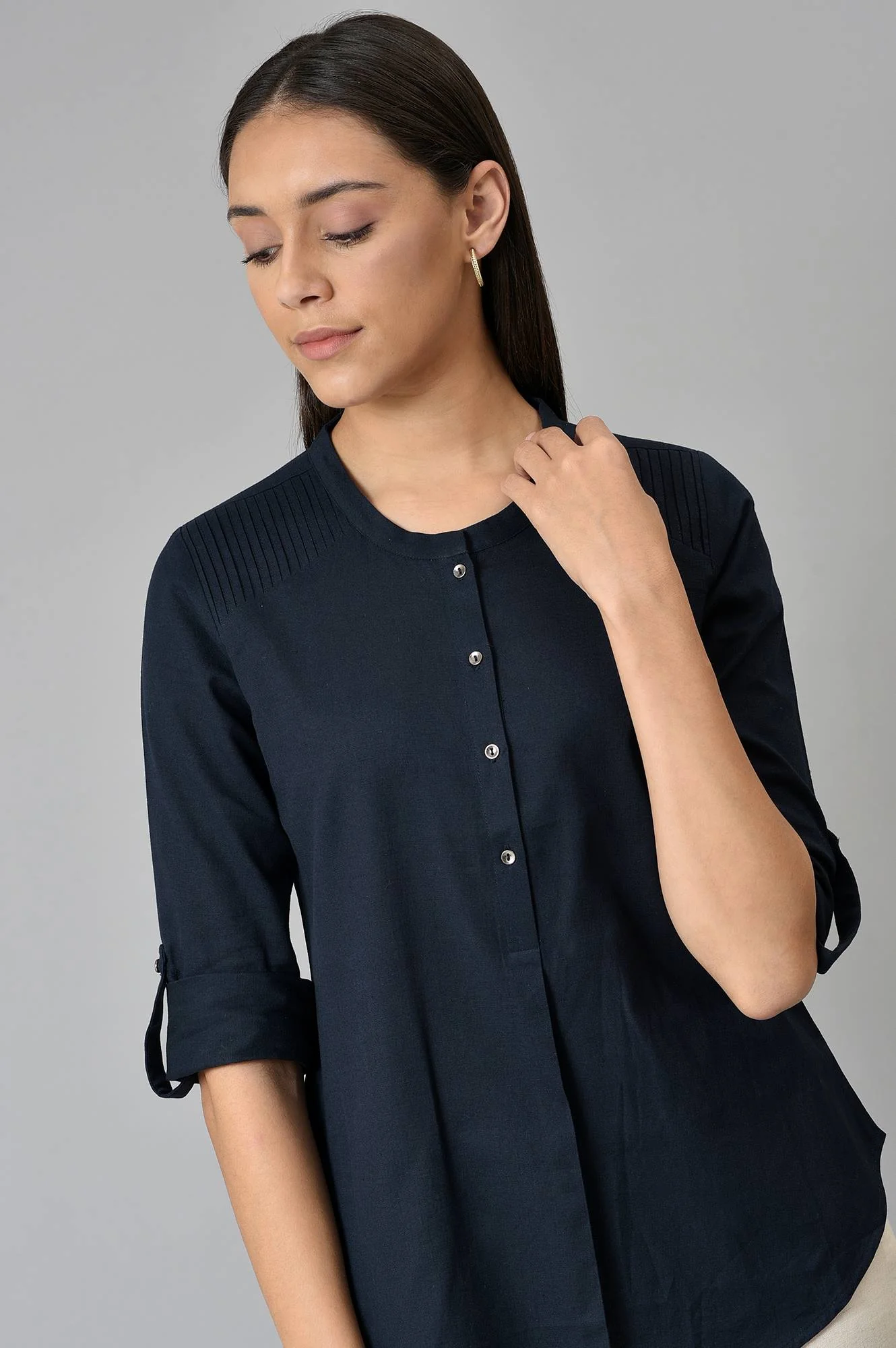 Navy Blue Cotton Flax Top - Image 6