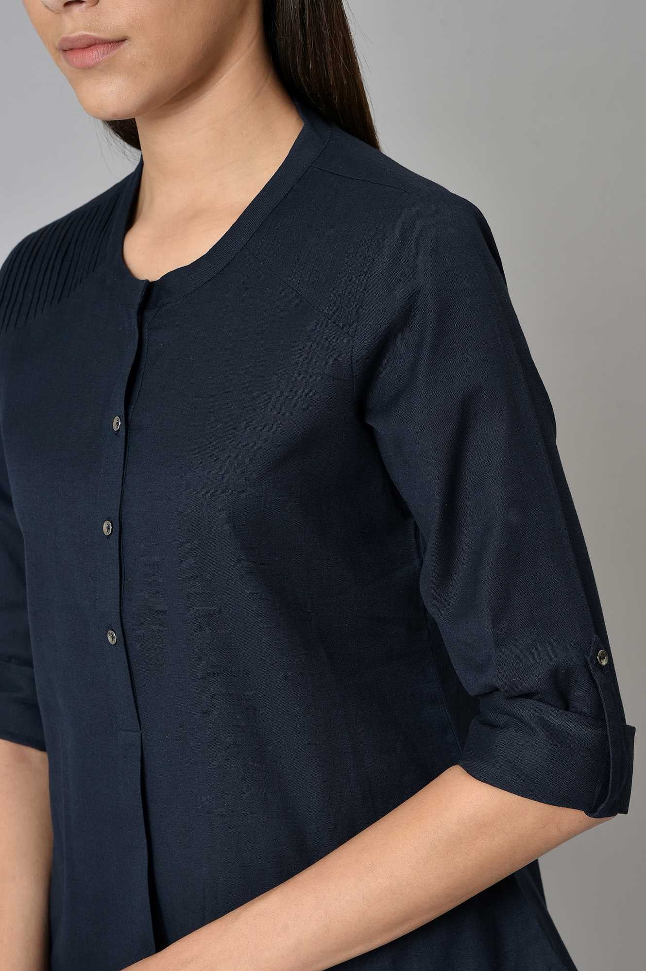 Navy Blue Cotton Flax Top - Image 7