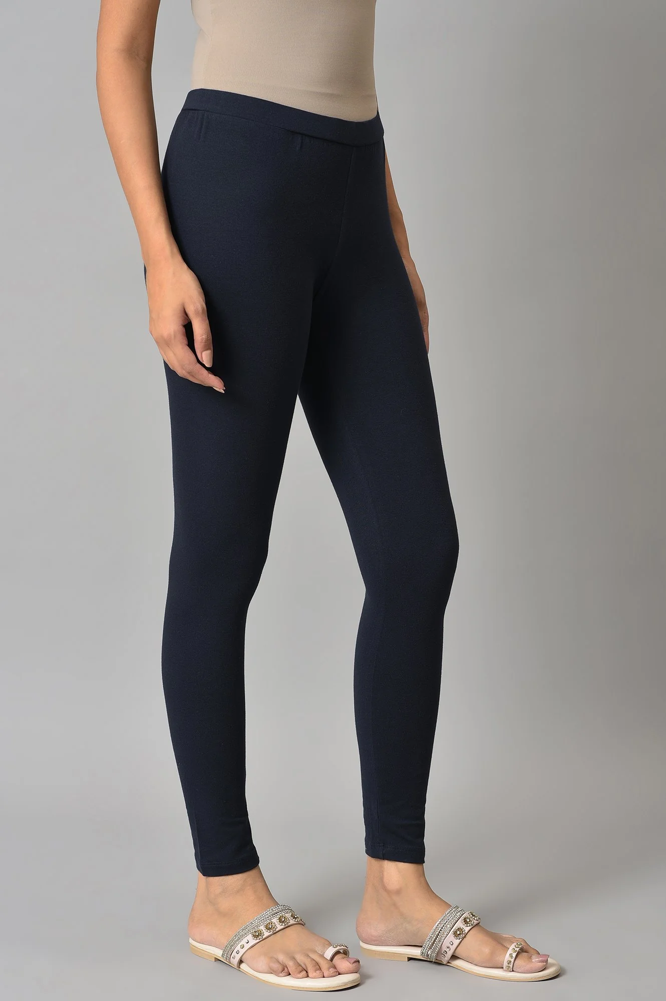 Navy Blue Cotton Jersy Tights - Image 4