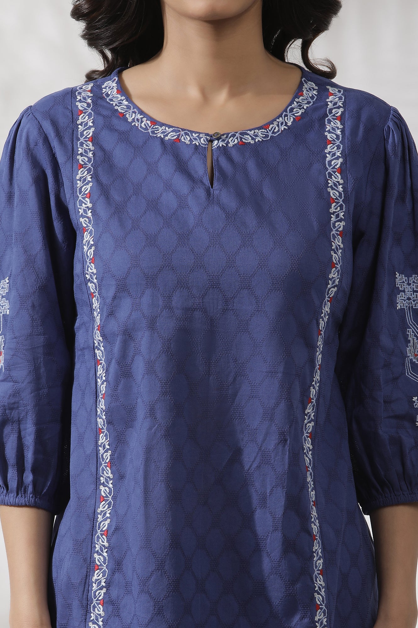 Navy Blue Cotton Western Top - Image 6