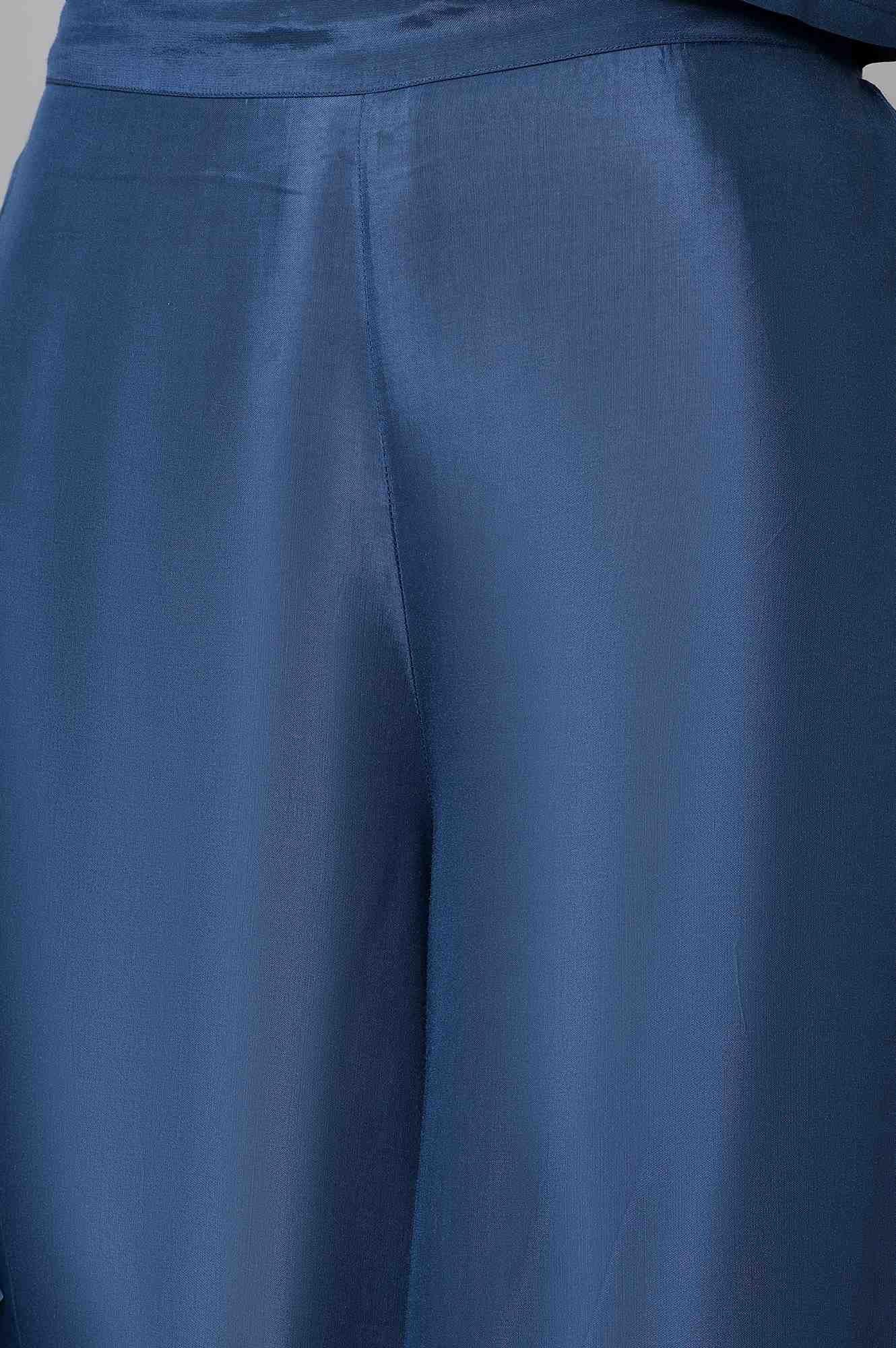 Navy Blue Crop With Pants Having Attached Ombre Drape - Image 6