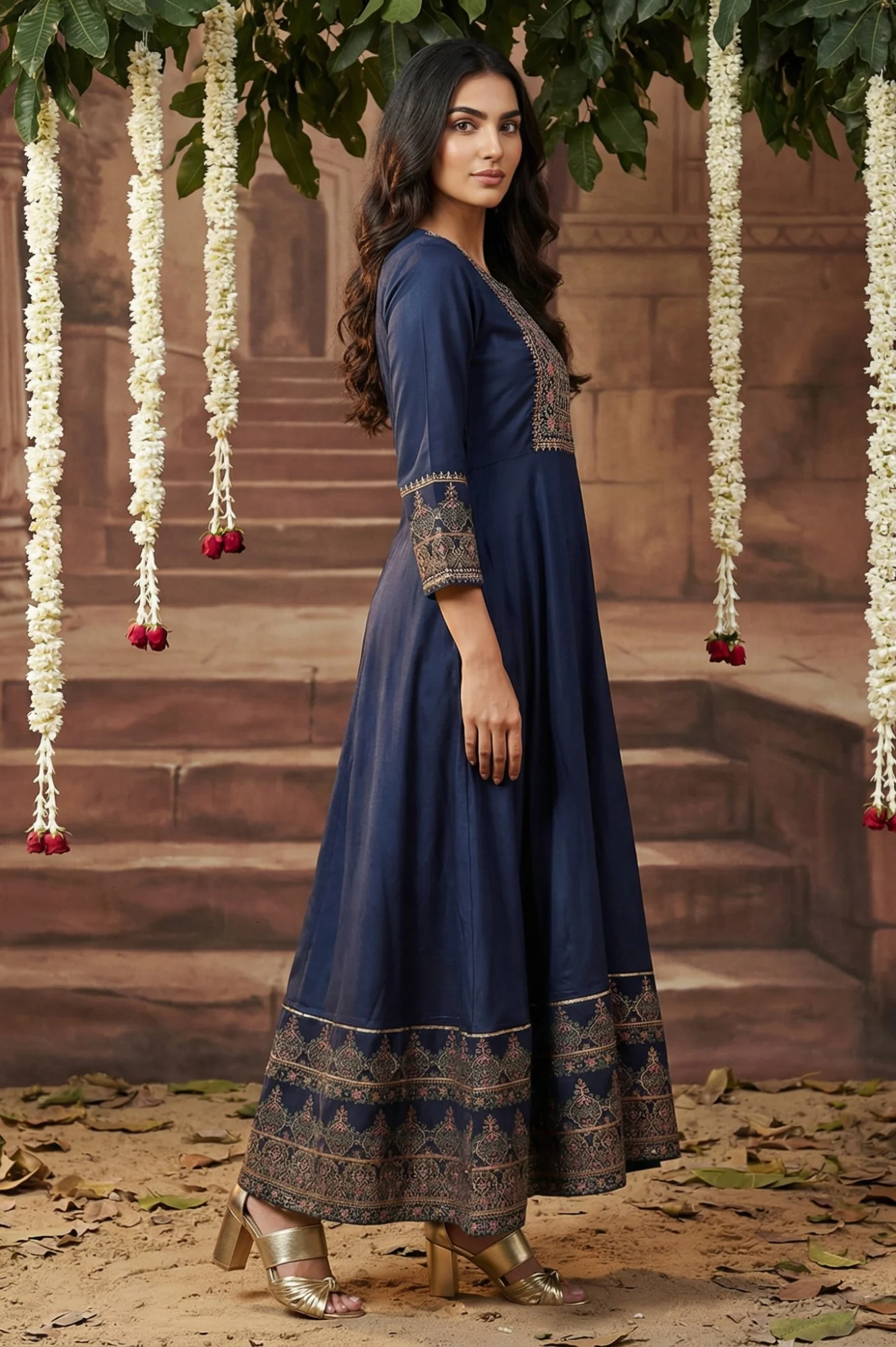 Navy Blue Embroidered Anarkali Dress - Image 5