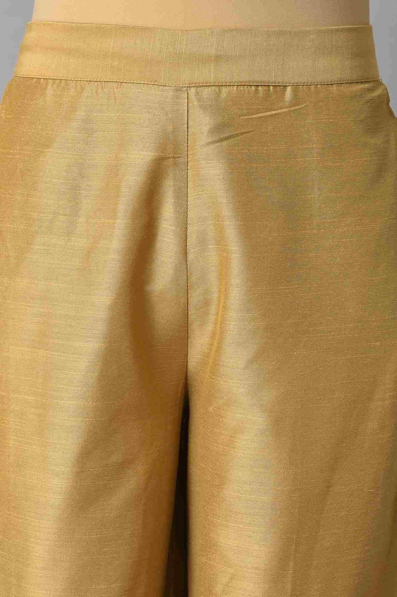Navy Blue Embroidered kurta With Golden Parallel Pants - Image 6