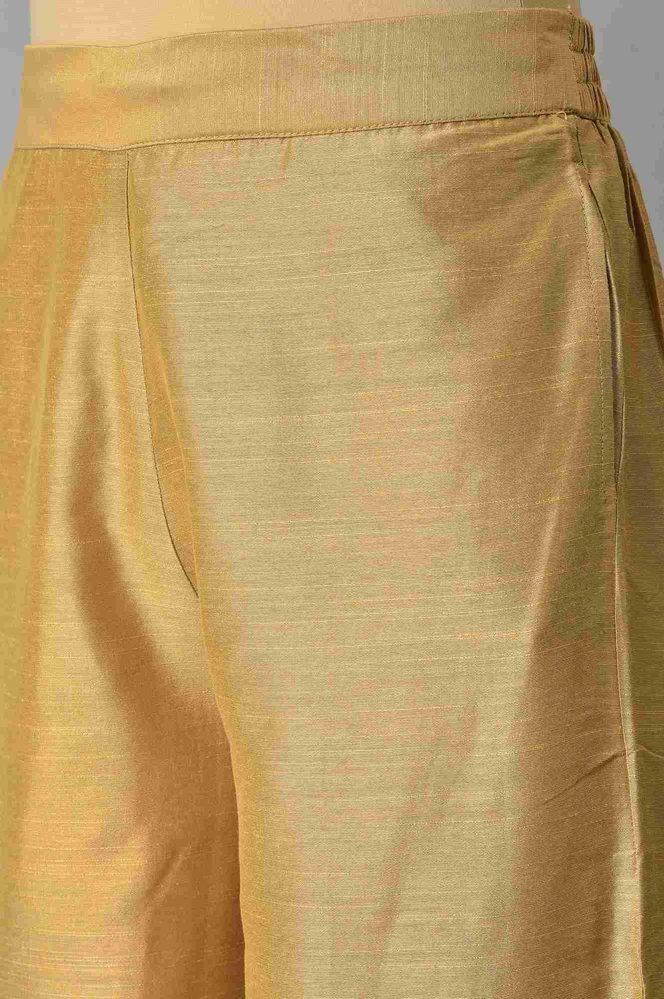 Navy Blue Embroidered kurta With Golden Parallel Pants - Image 7