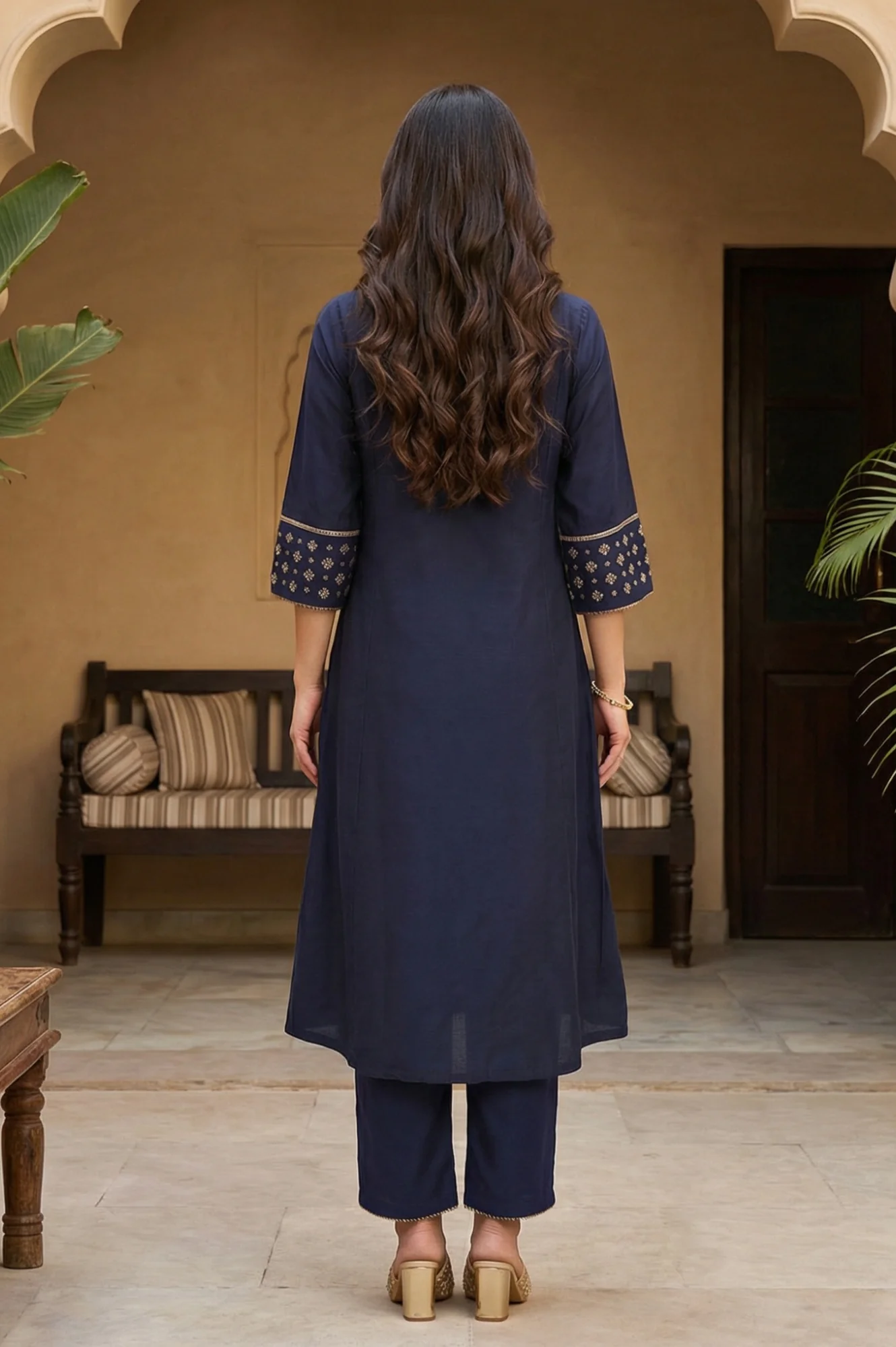 Navy Blue Embroidered Straight Kurta - Image 5