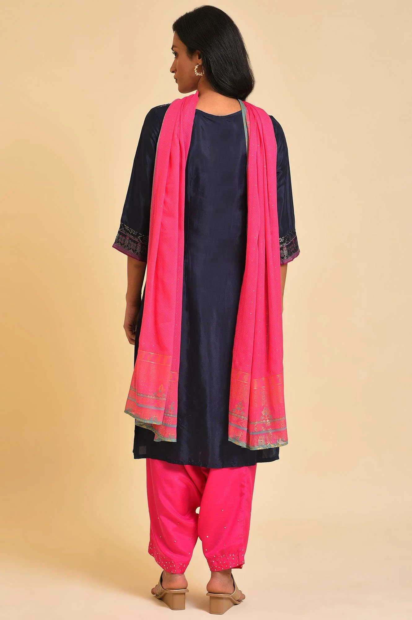 Navy Blue Festive kurta, Embroidered Salwar & Dupatta - Image 2