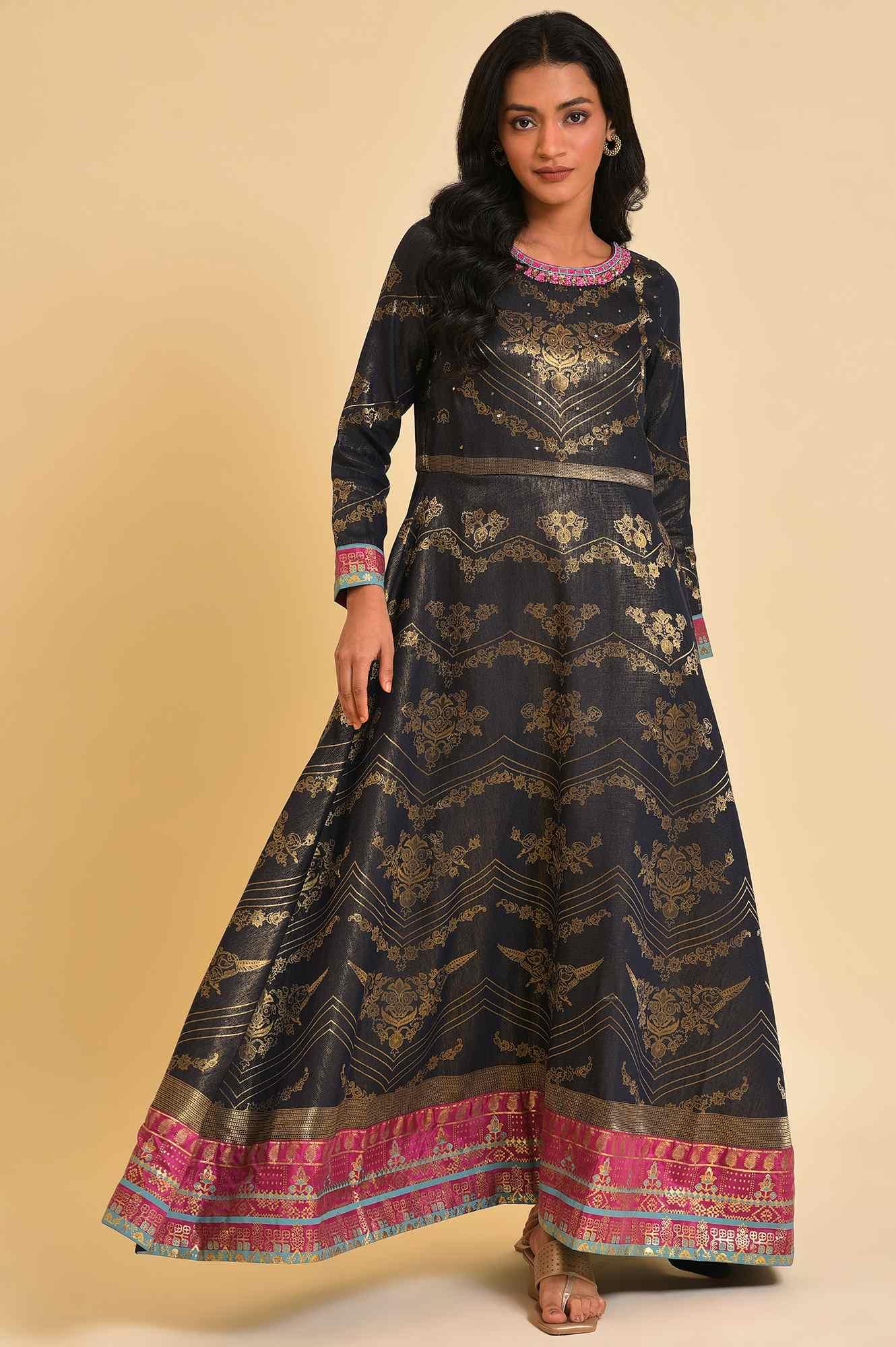 Navy Blue Flared Festive Dress - Image 6