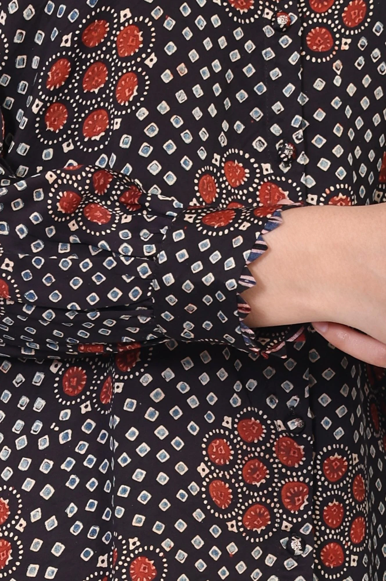 Navy Blue Floral Print Straight Modal Satin Top - Image 5