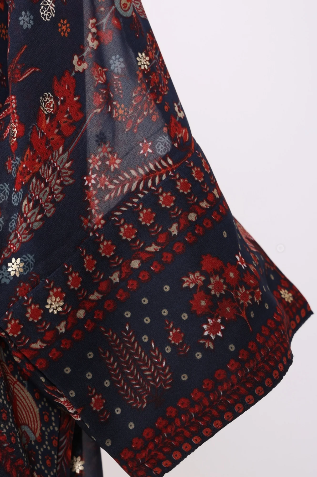 Navy Blue Floral Printed Georgette Straight Kurta with Parallel Pant Set - Image 7