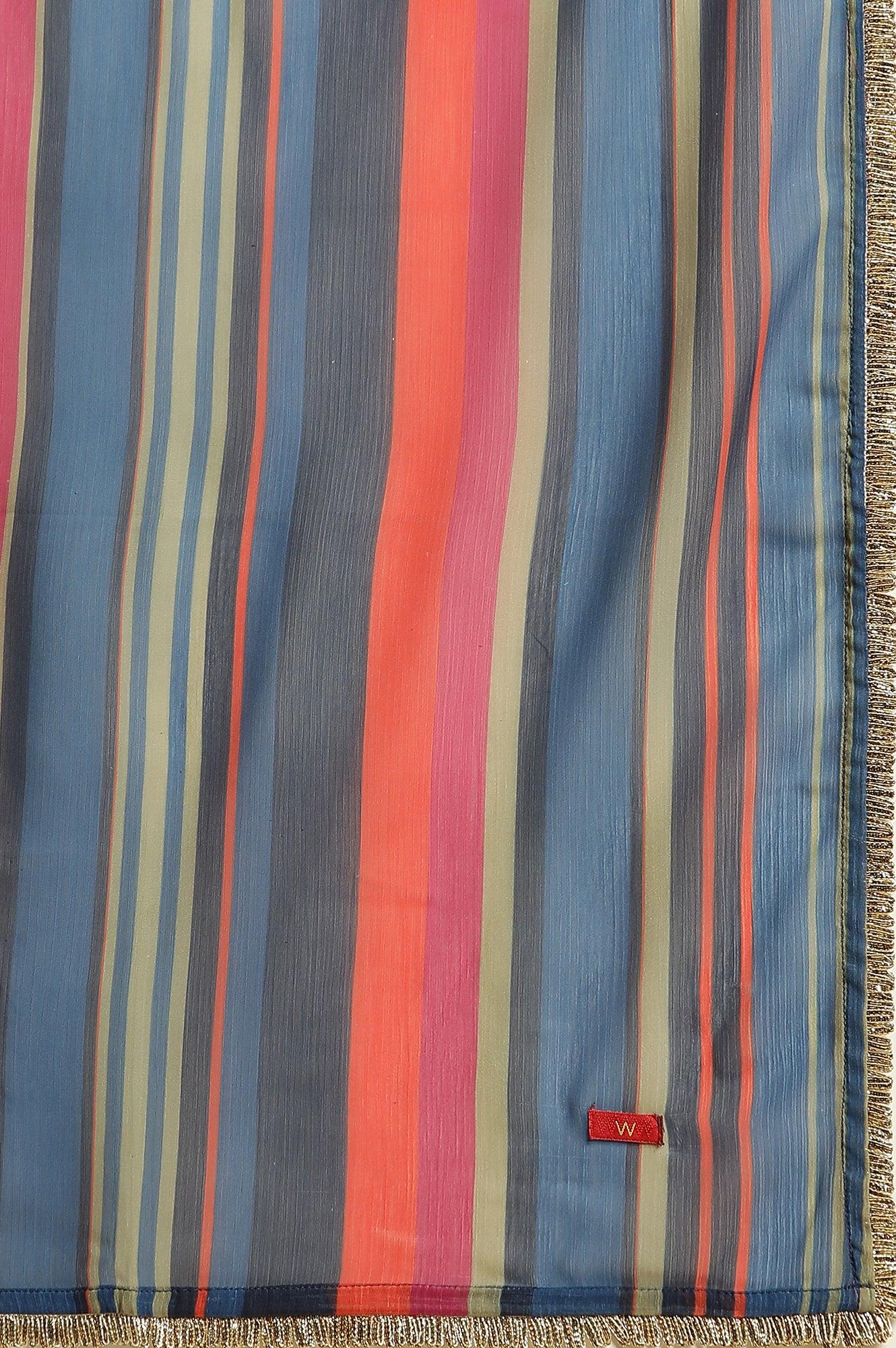 Navy Blue Floral Printed Pure Cotton Kurta, Pants with Dupatta Set - Image 13