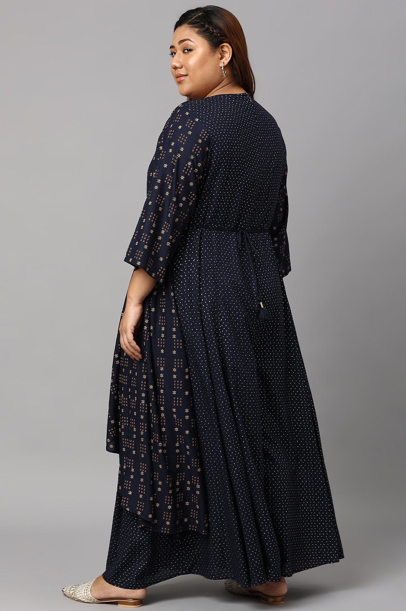 Navy Blue Heavy Festive Plus Size Gillet Kimono Jumpsuit - Image 2