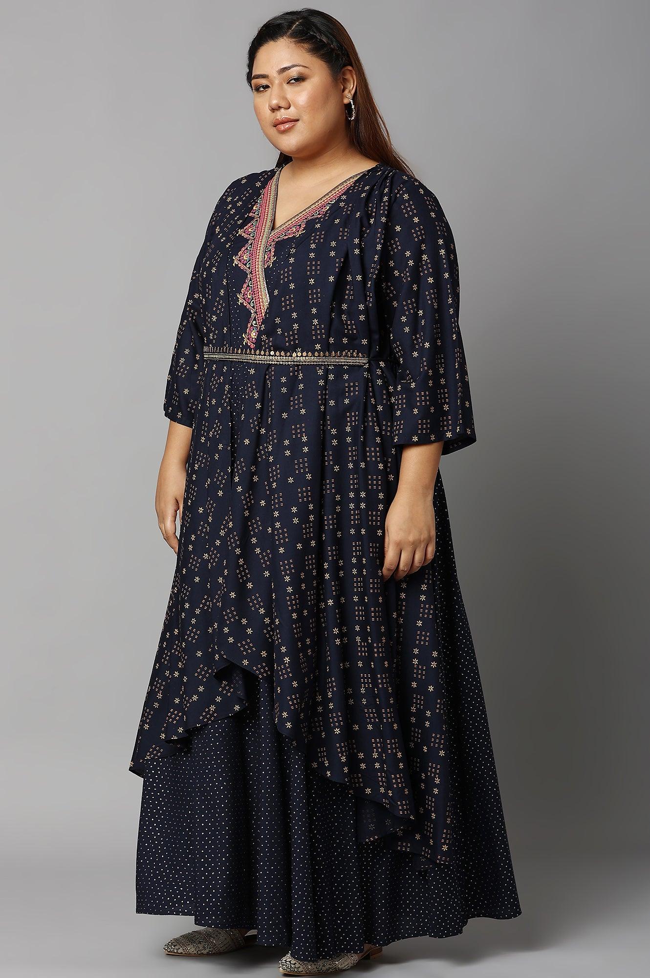 Navy Blue Heavy Festive Plus Size Gillet Kimono Jumpsuit - Image 3