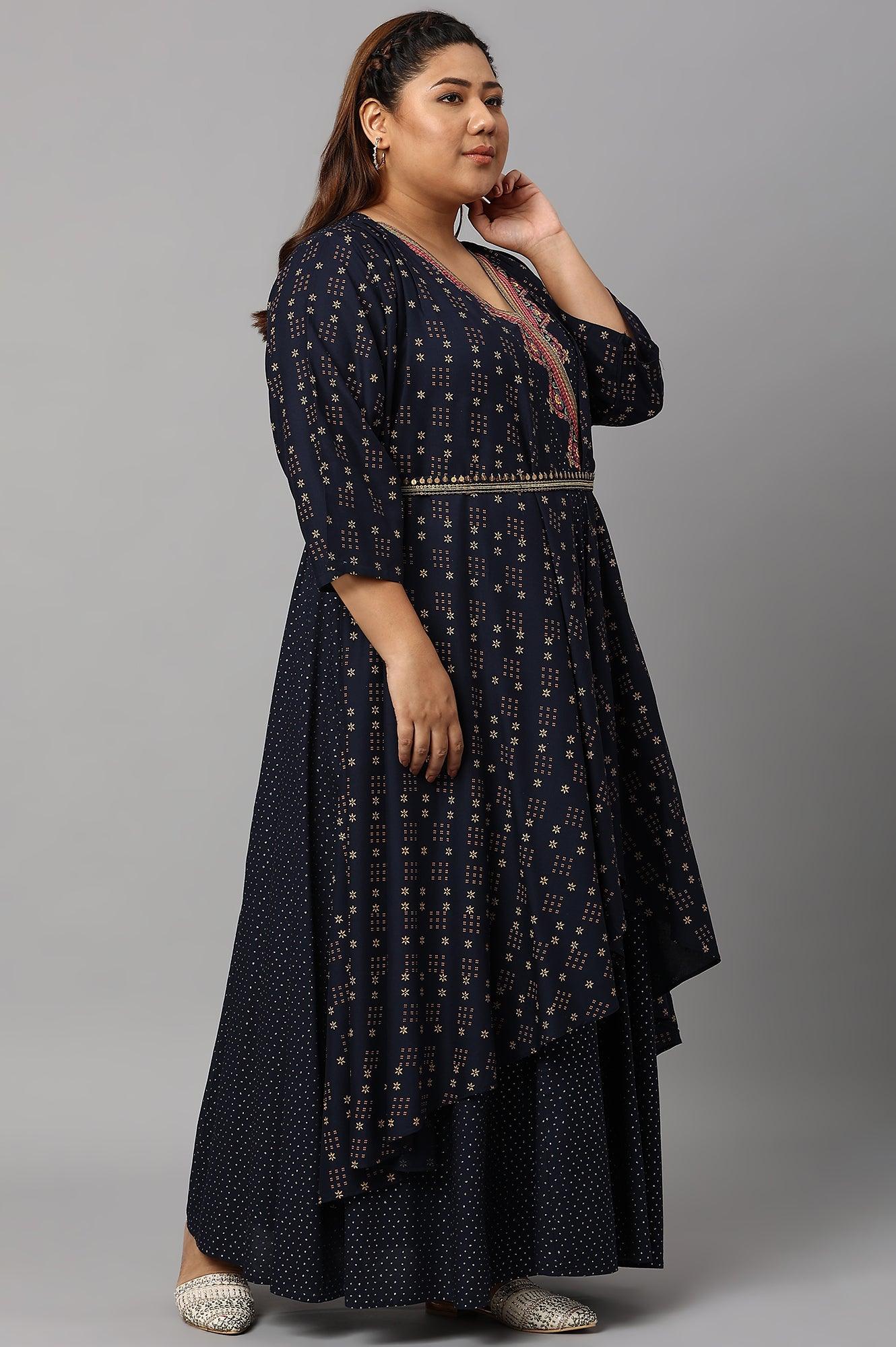 Navy Blue Heavy Festive Plus Size Gillet Kimono Jumpsuit - Image 4