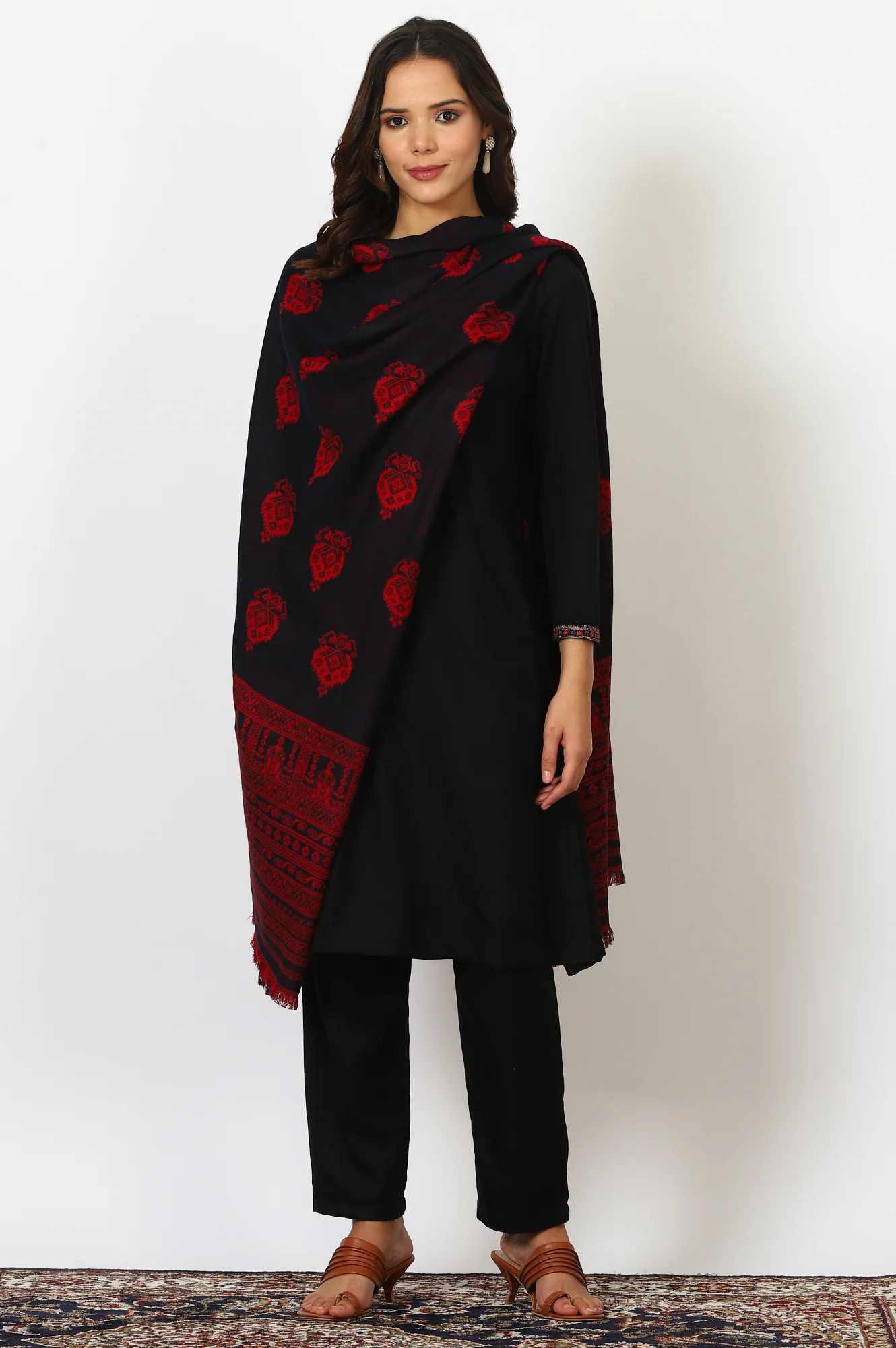 Navy Blue Jacquard Winter Shawls - Image 2