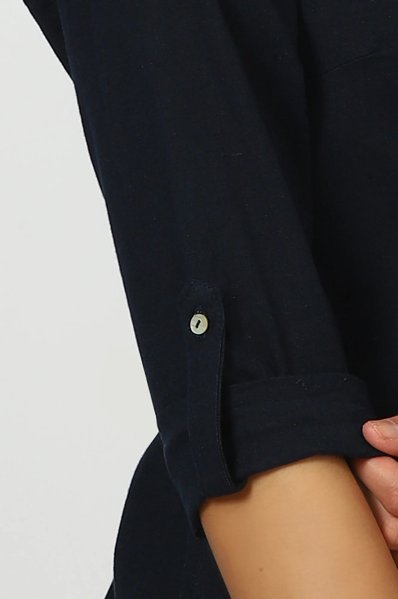 Navy Blue Mandarin Collar Cotton Blend Straight Kurta With W Branding - Image 7