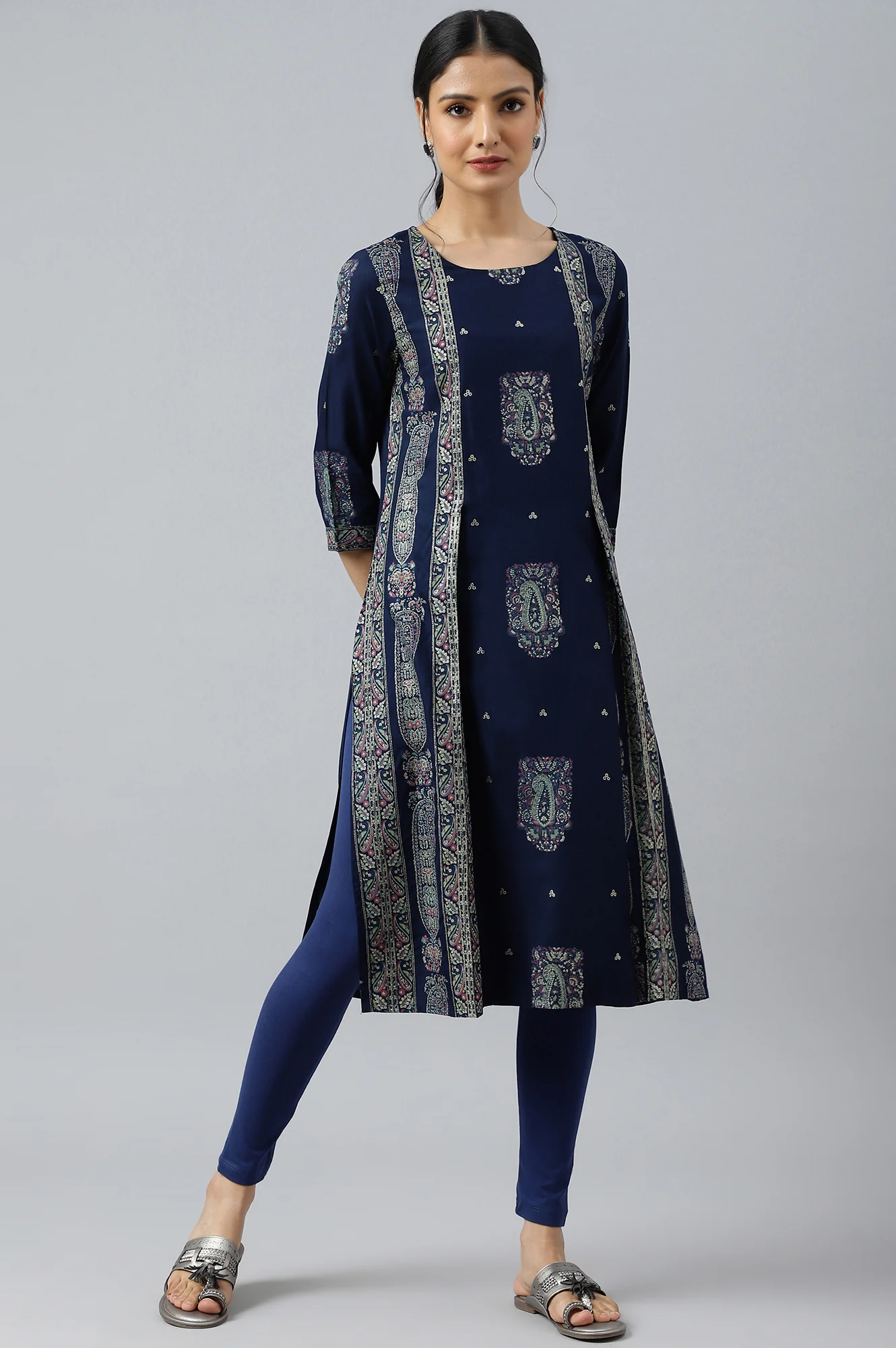 Navy Blue Mock Layered Beadwork Dress - Image 5