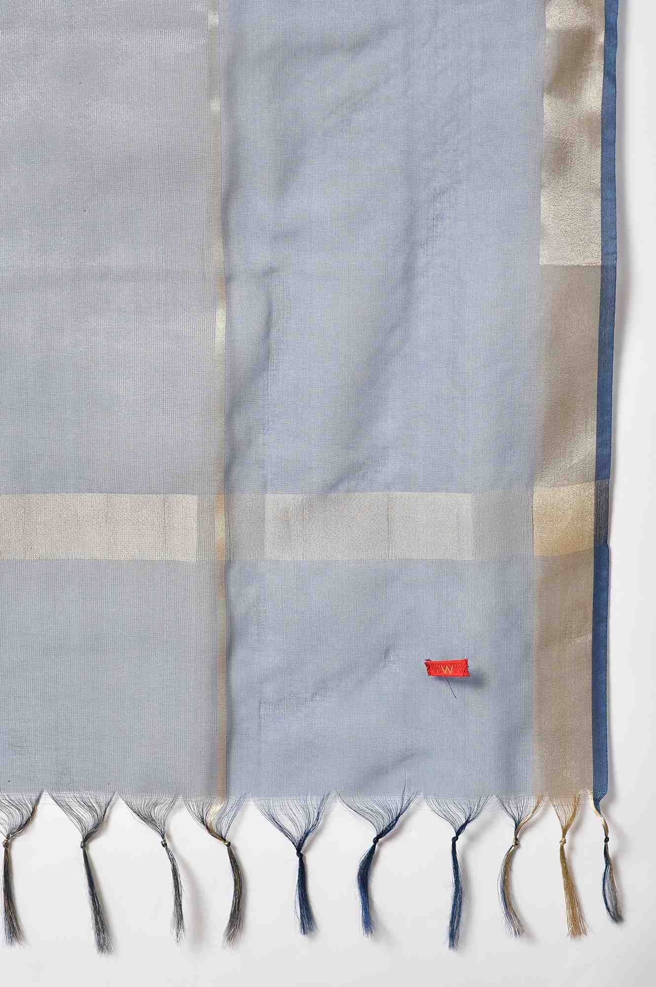 Navy Blue Organza Dupatta With Zari Woven - Image 4
