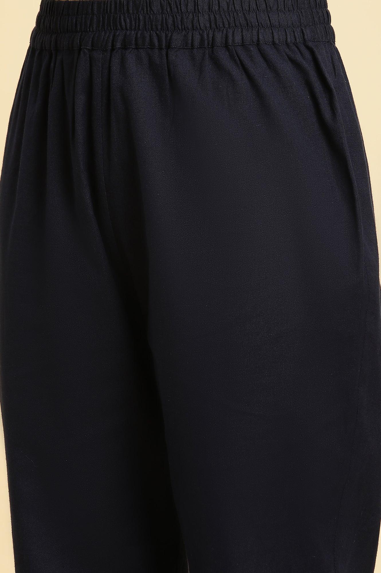 Navy Blue Printed Kota Kurta, Pants And Dupatta Set - Image 10
