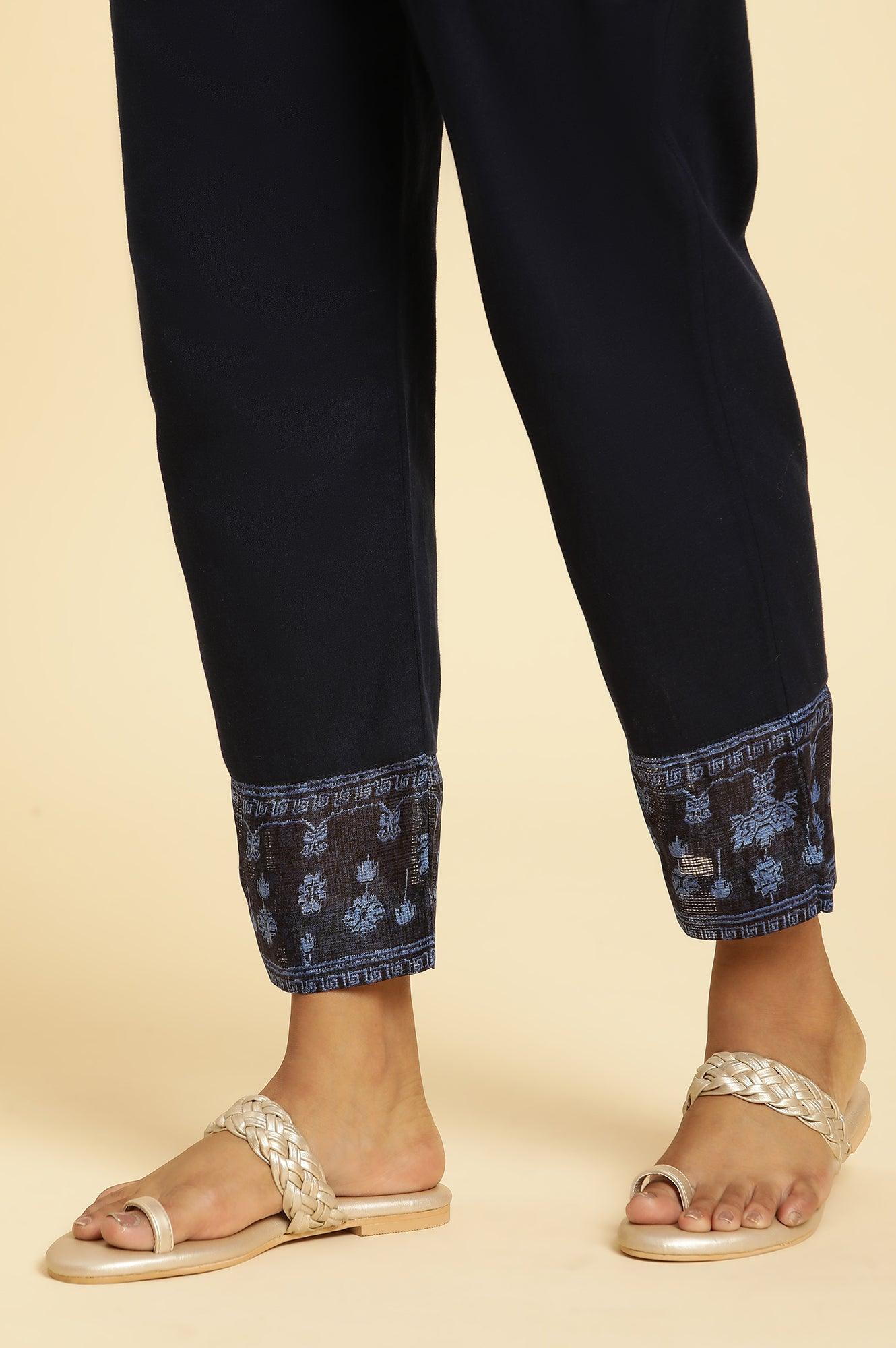 Navy Blue Printed Kota Kurta, Pants And Dupatta Set - Image 11