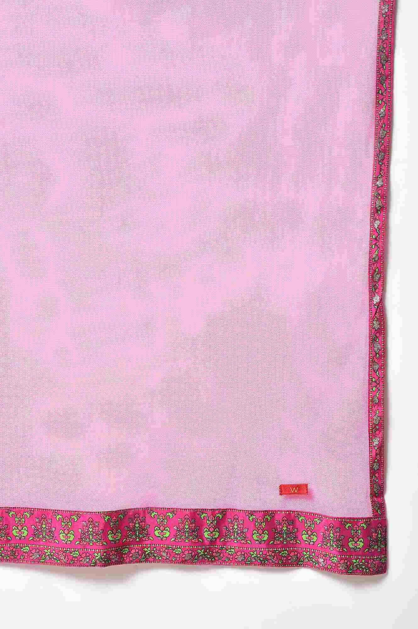 Navy Blue Printed kurta With Parallel Pants And Pink Chiffon Dupatta - Image 9