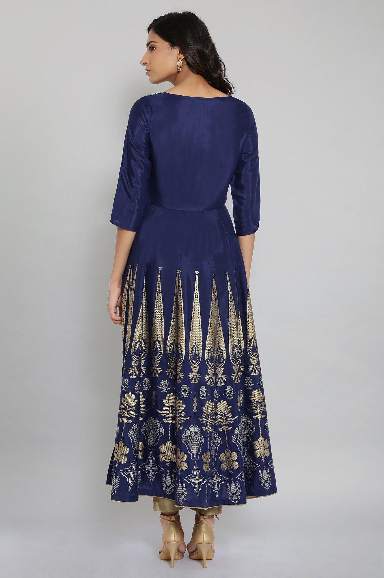Navy Blue Round Neck Flared Dress - Image 2