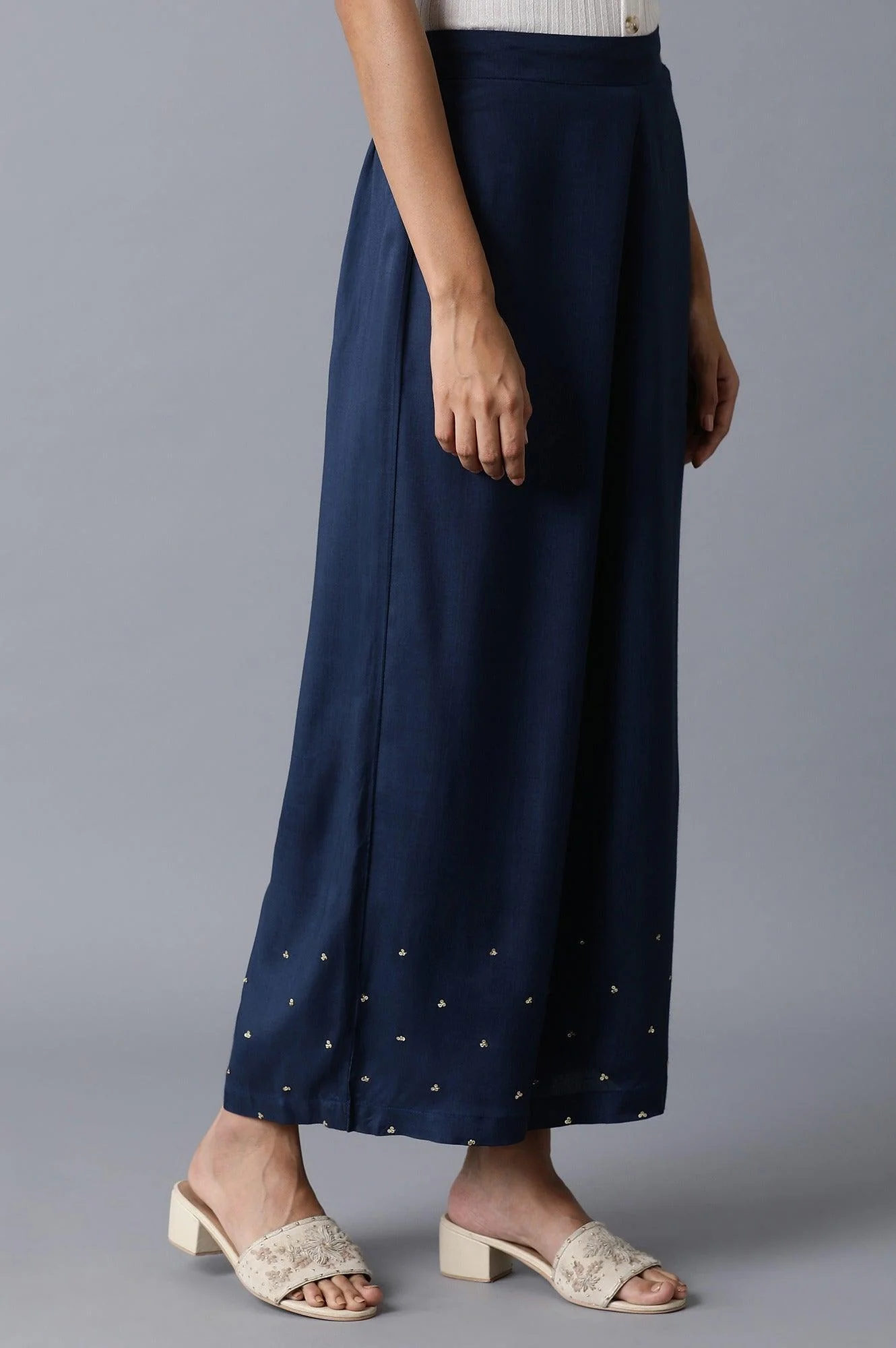 Navy Blue Sequin Parallel Pants - Image 4