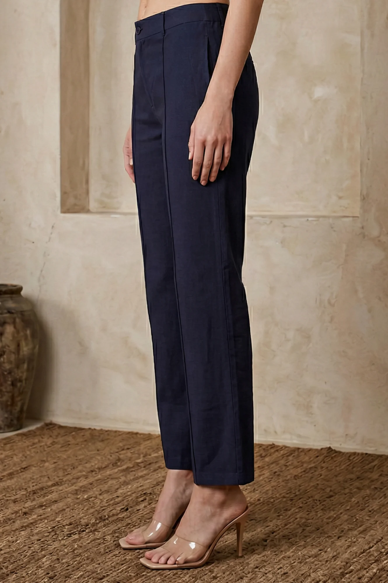 Elleven Women's Navy Blue Solid Rayon Wide-Leg Boss Pants - Image 2