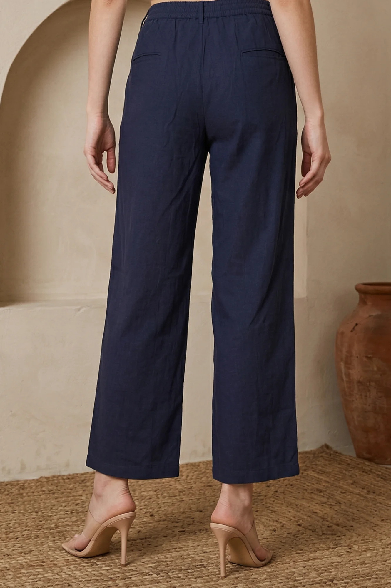 Elleven Women's Navy Blue Solid Rayon Wide-Leg Boss Pants - Image 4