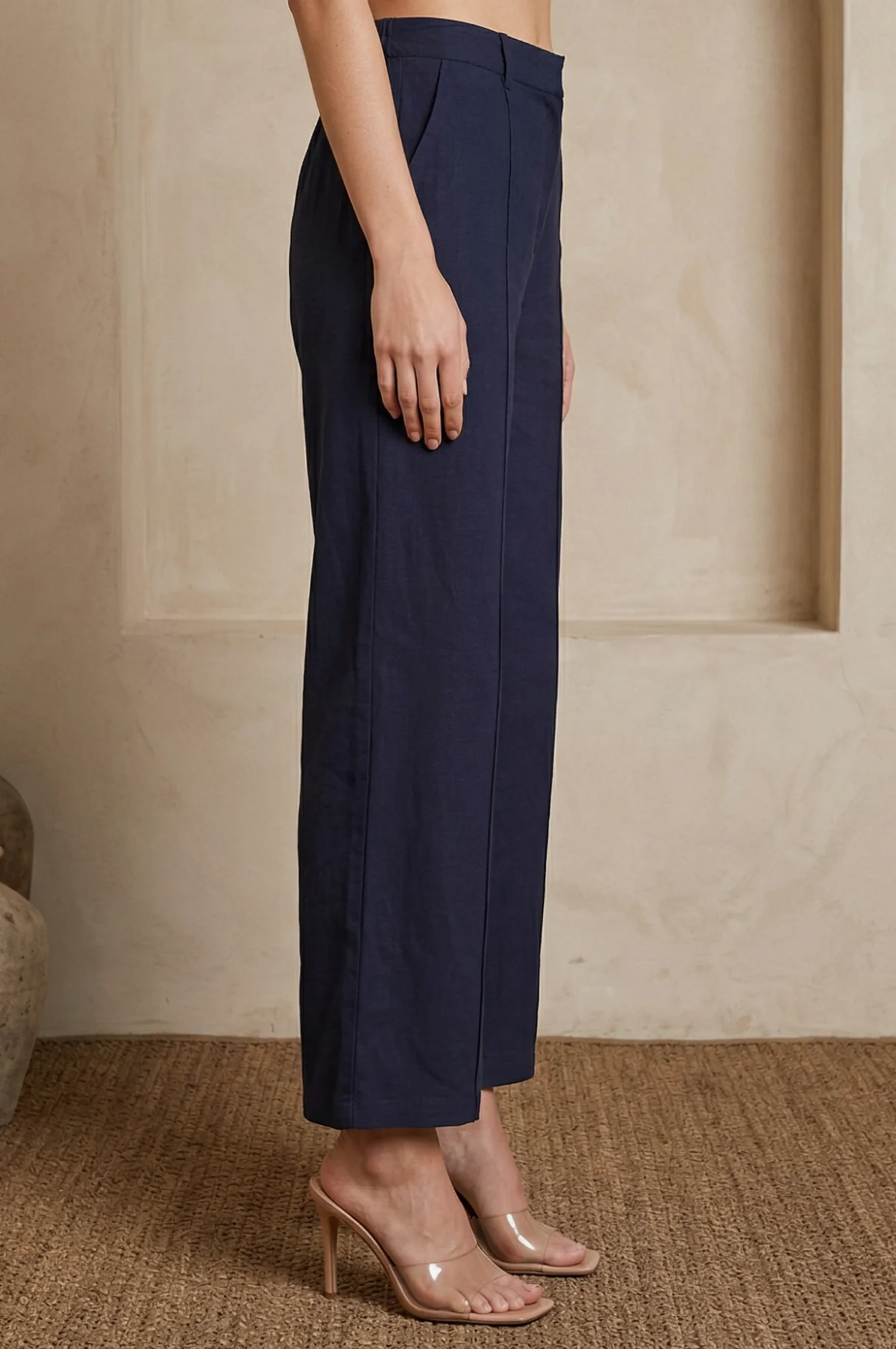 Elleven Women's Navy Blue Solid Rayon Wide-Leg Boss Pants - Image 6