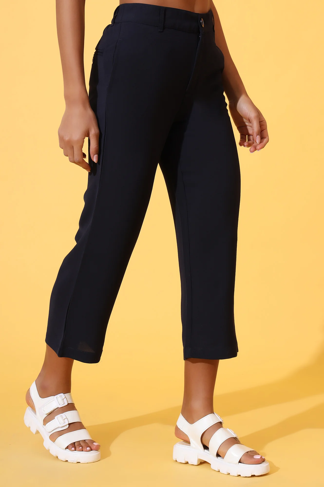 Elleven Women's Navy Blue Solid Straight Western Culottes with YKK Zipper - Image 5