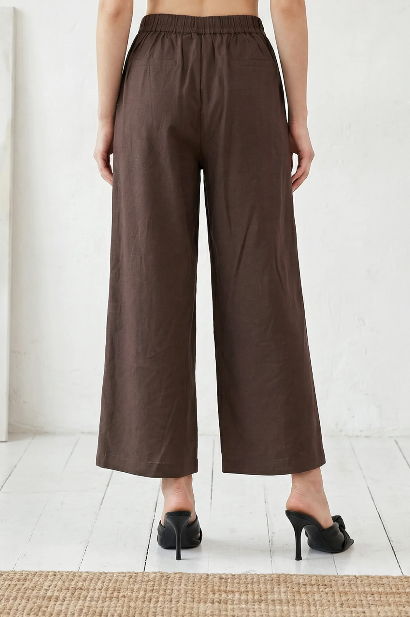 Navy Blue Solid Wide Leg Ankle Length High Rise Pants - Image 5