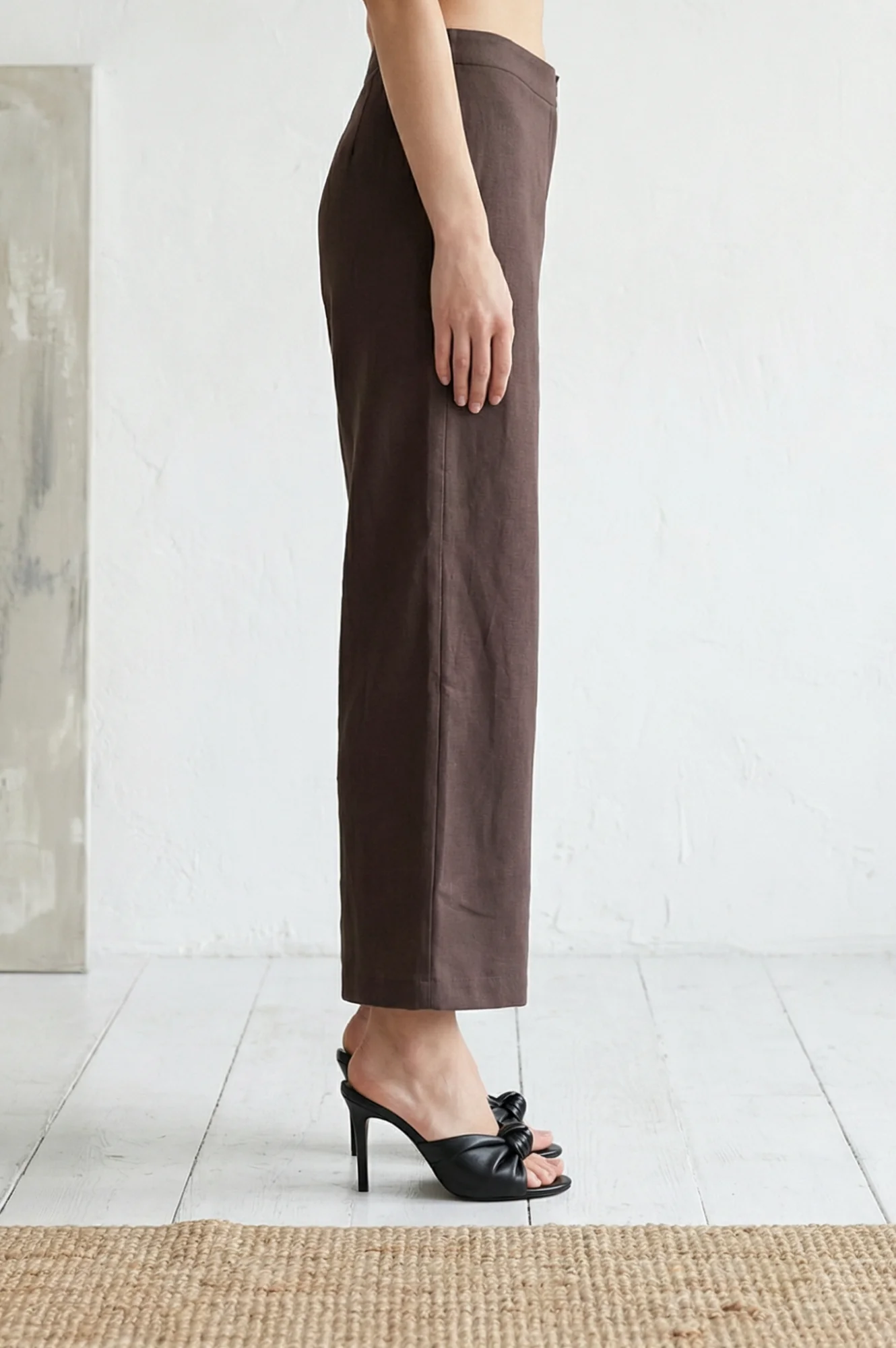 Navy Blue Solid Wide Leg Ankle Length High Rise Pants - Image 6