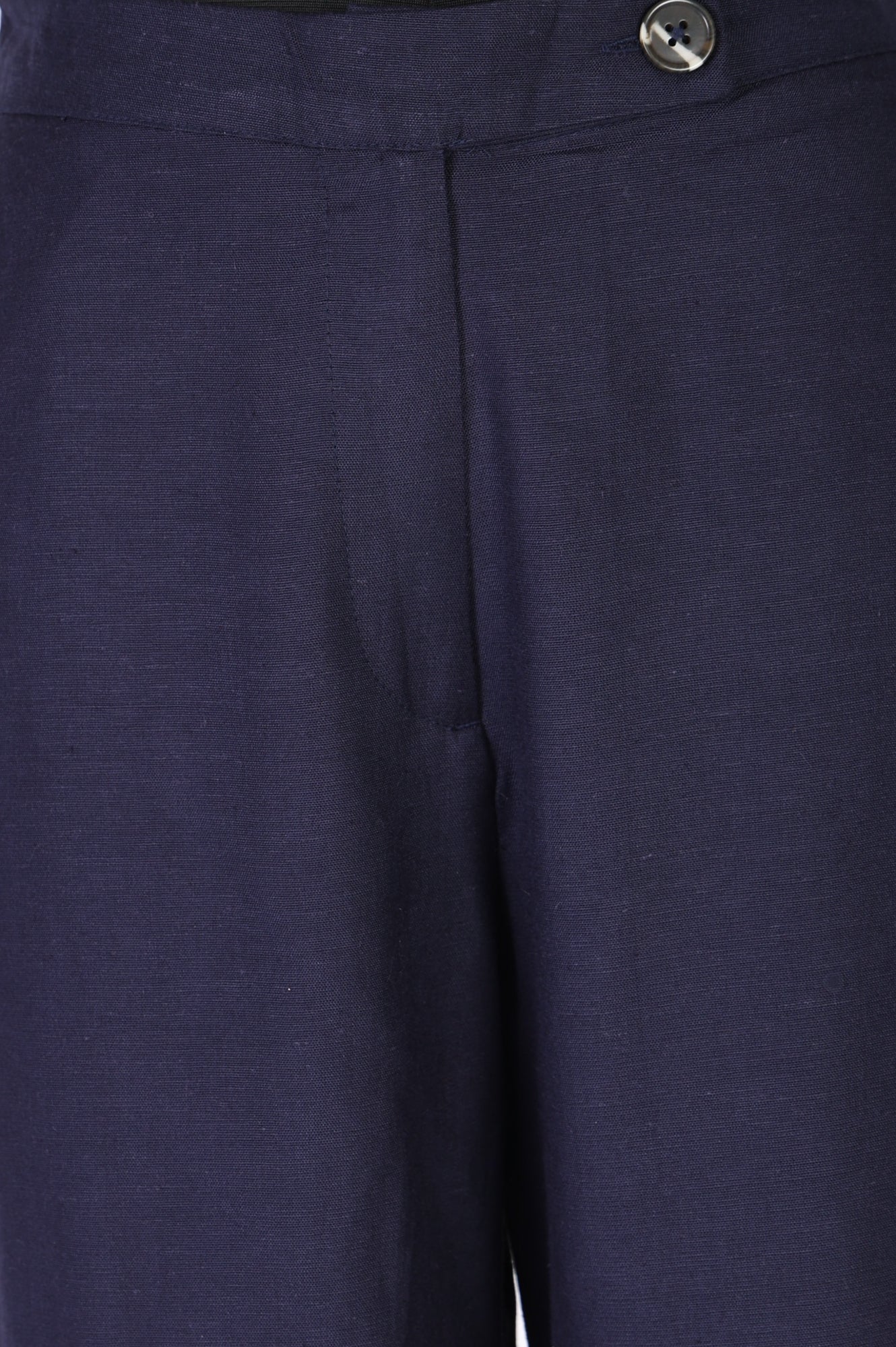 Navy Blue Solid Wide Leg Ankle Length Pants - Image 3