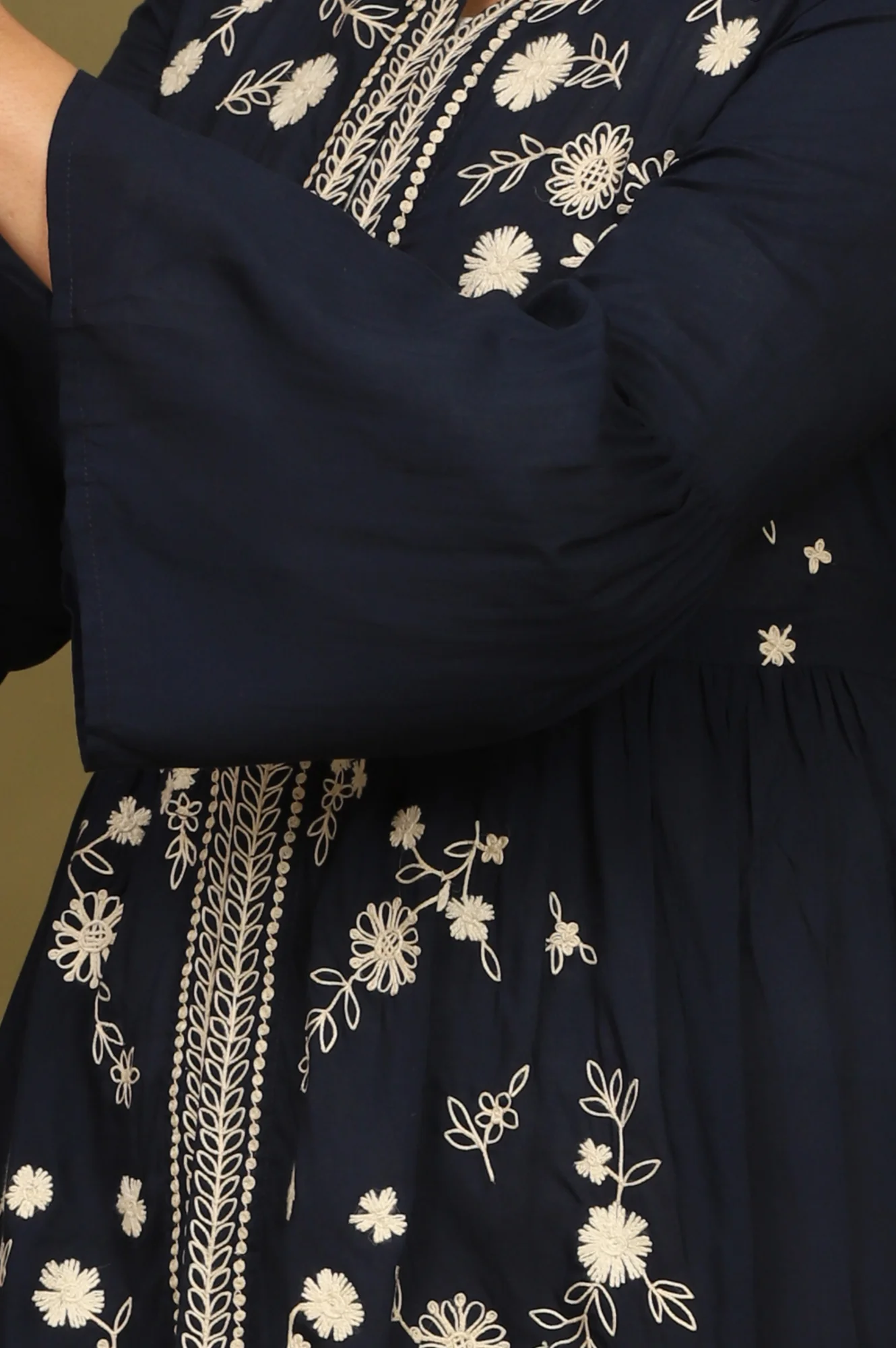 Navy Blue Thread Embroidered Modal Cotton Top with Front Buttons - Image 7