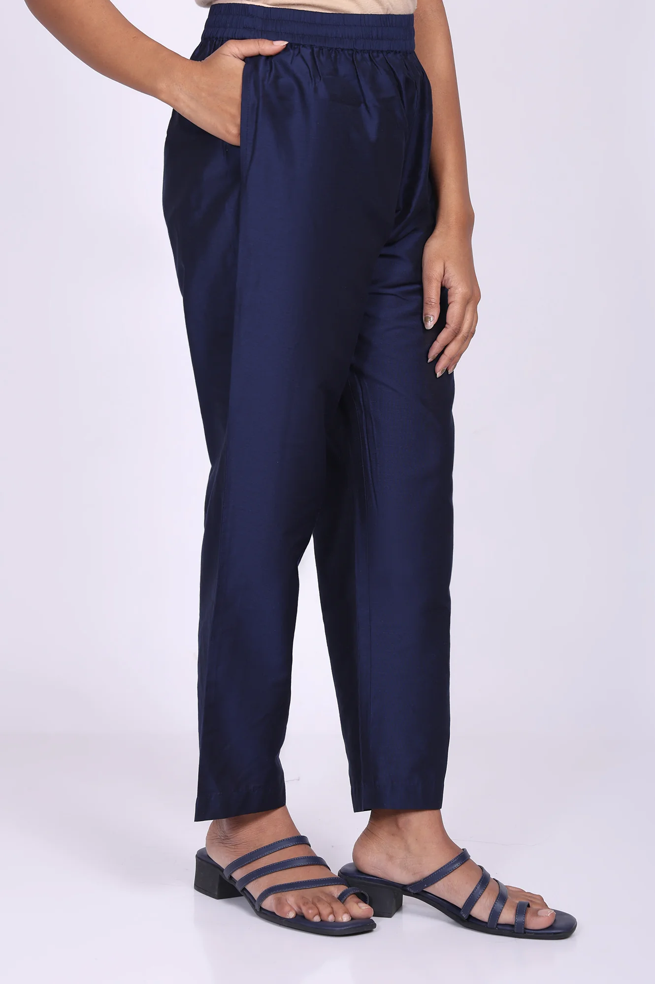 Navy Blue Zari Chanderi Straight Kurta with Straight Pant and Dupatta Set - Image 7