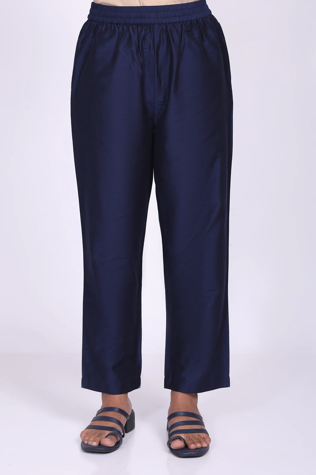 Navy Blue Zari Chanderi Straight Kurta with Straight Pant and Dupatta Set - Image 8