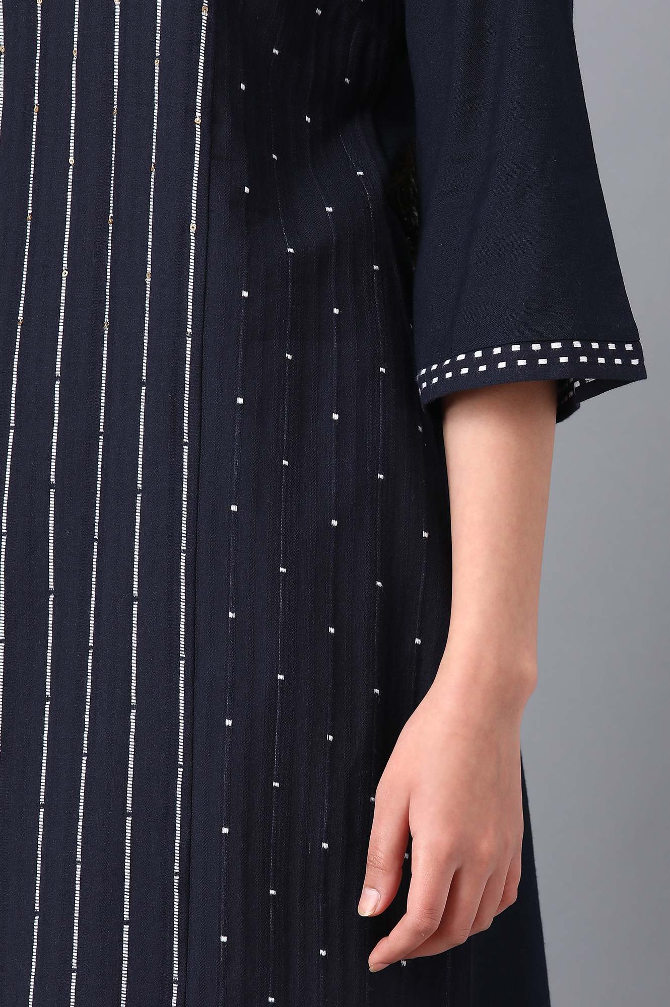 Navy Boat Neck Printed kurta - Image 6