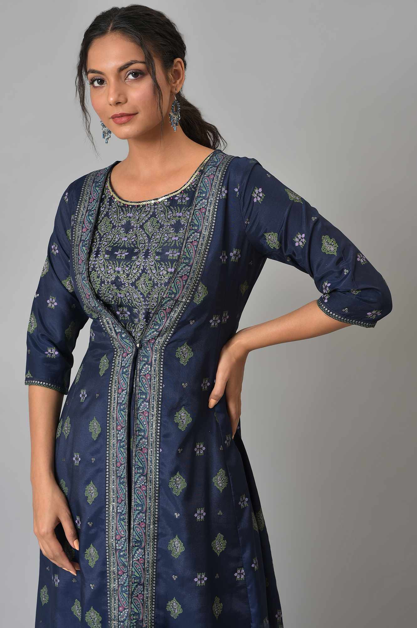 Navy Bue Mock Layered Kimono Jumpsuit - Image 5