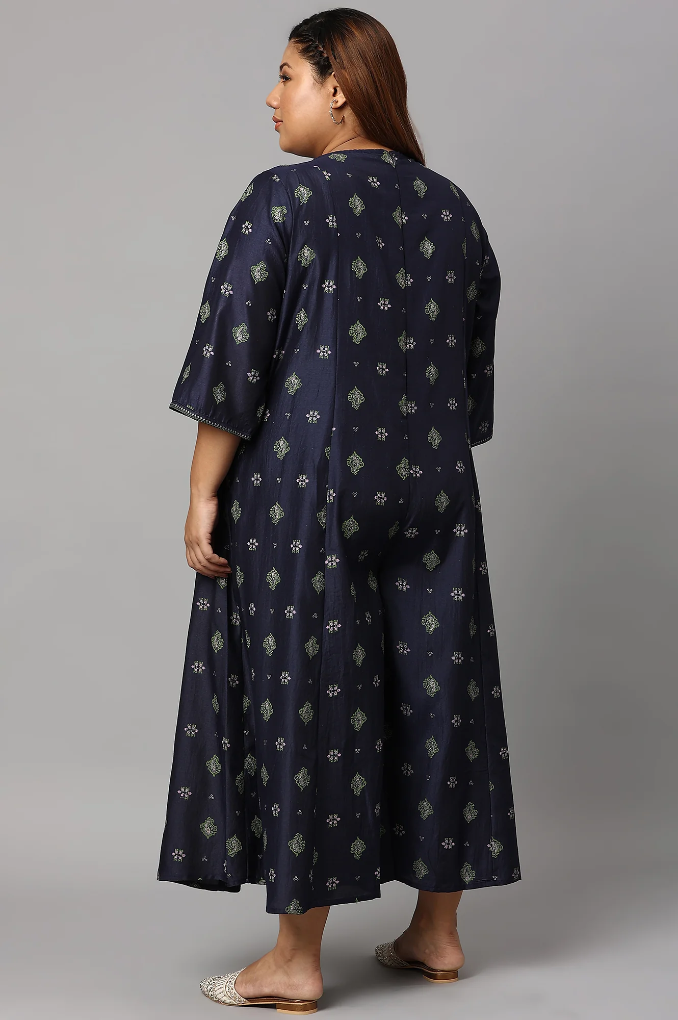 Navy Bue Mock Layered Kimono Plus Size Jumpsuit - Image 2