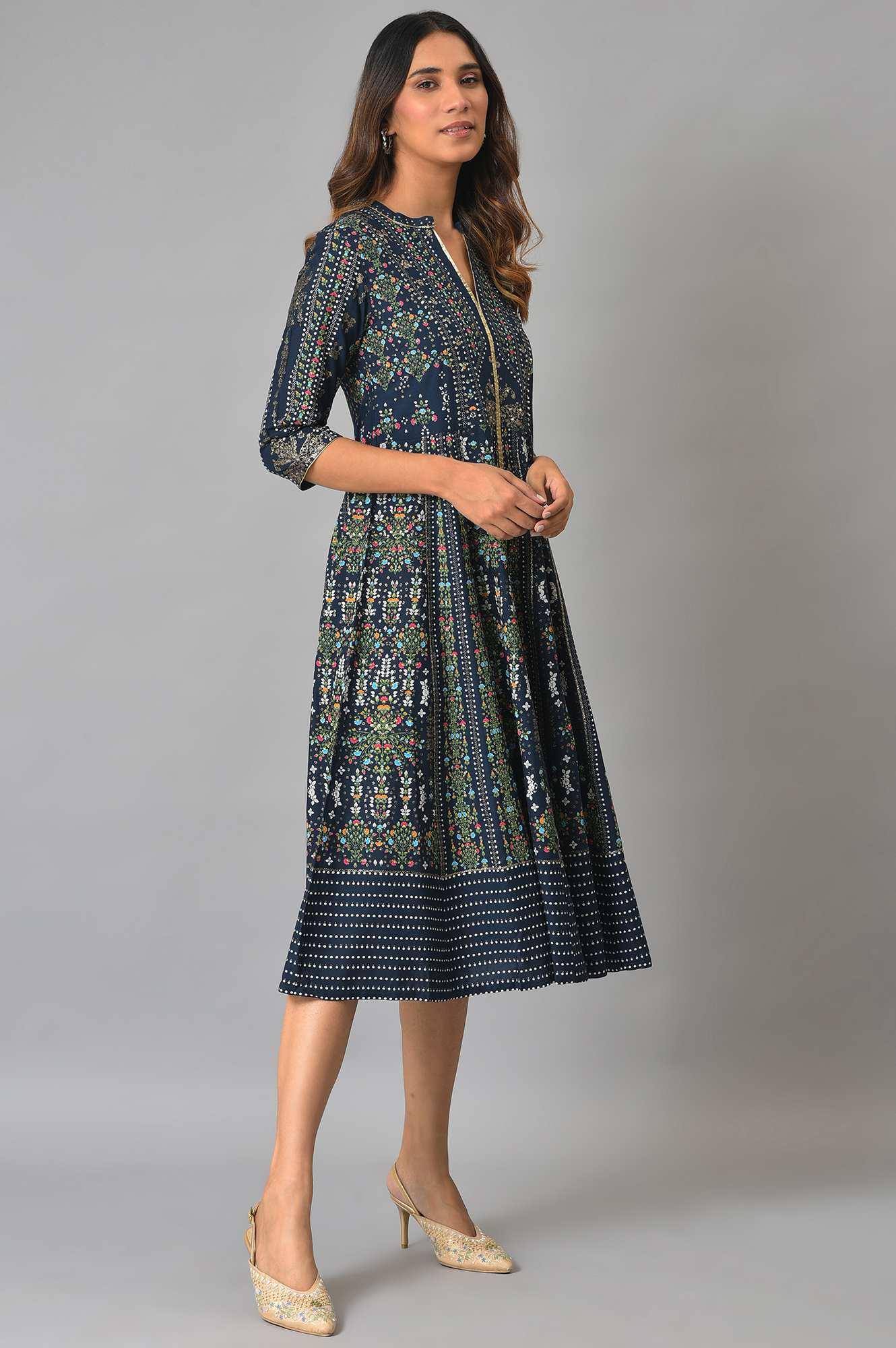 Navy Kalidar Printed Dress - Image 4