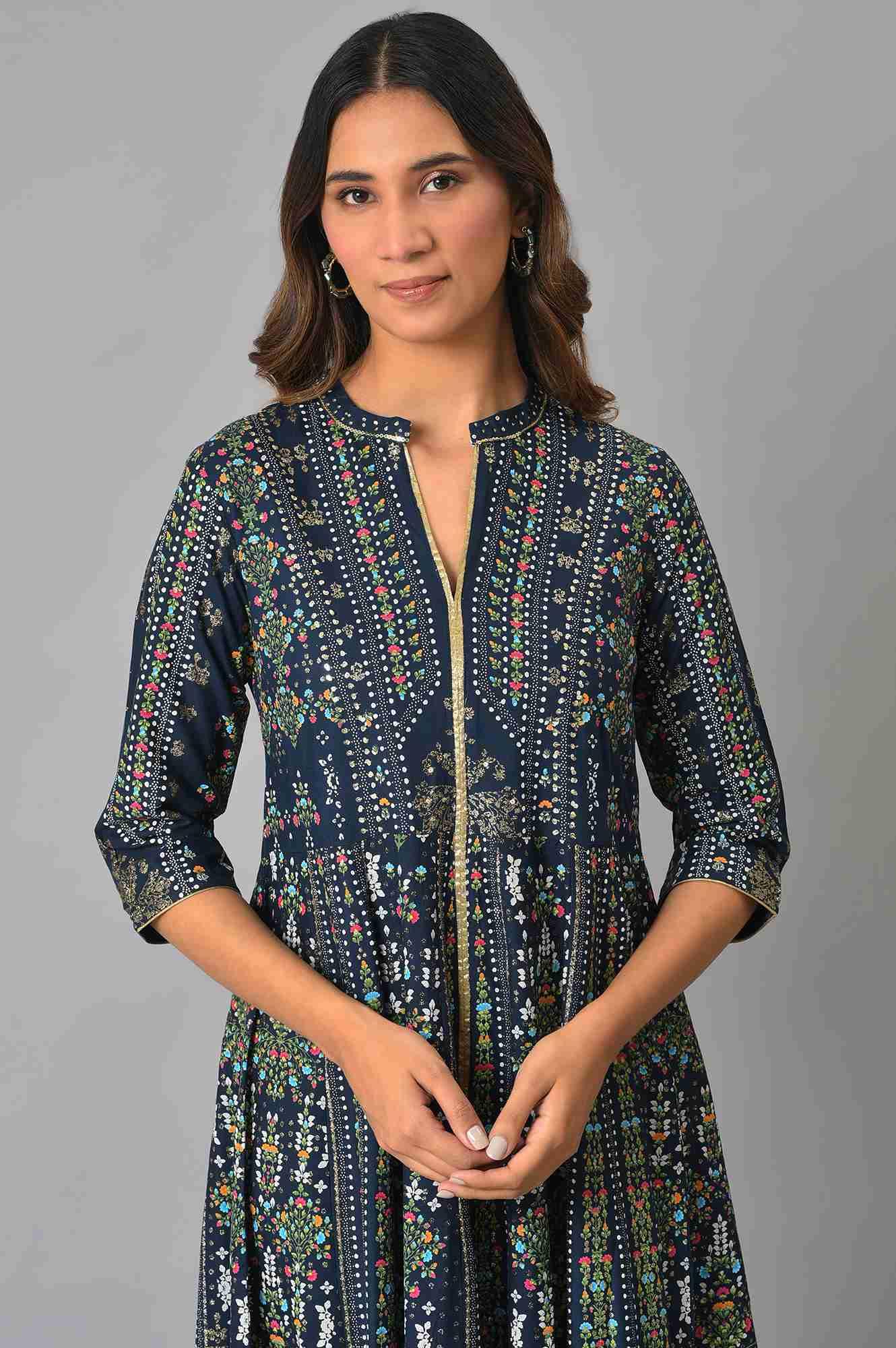 Navy Kalidar Printed Dress - Image 5