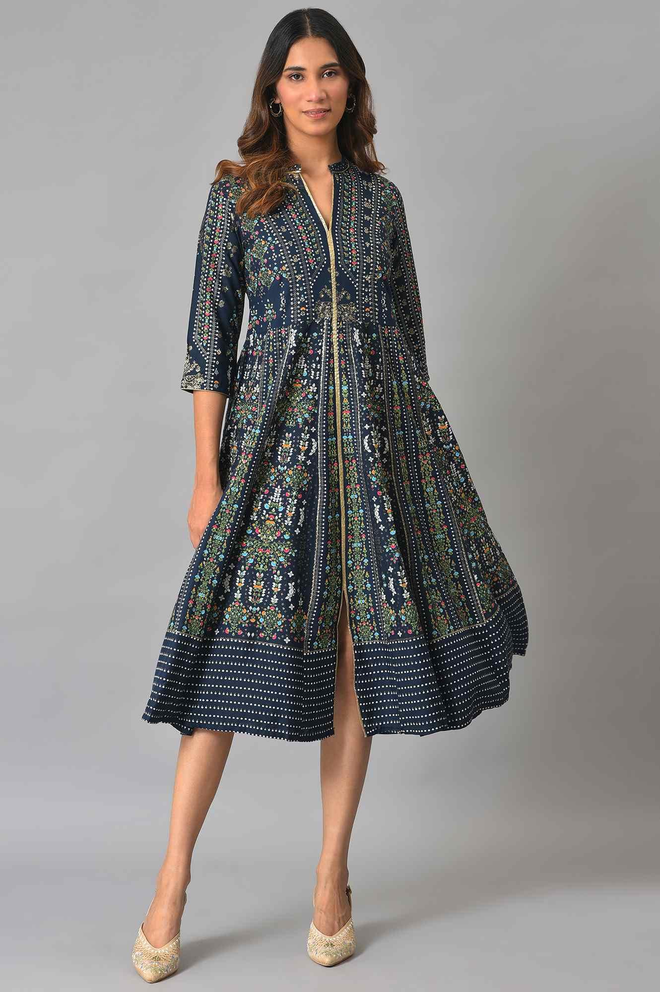 Navy Kalidar Printed Dress - Image 6