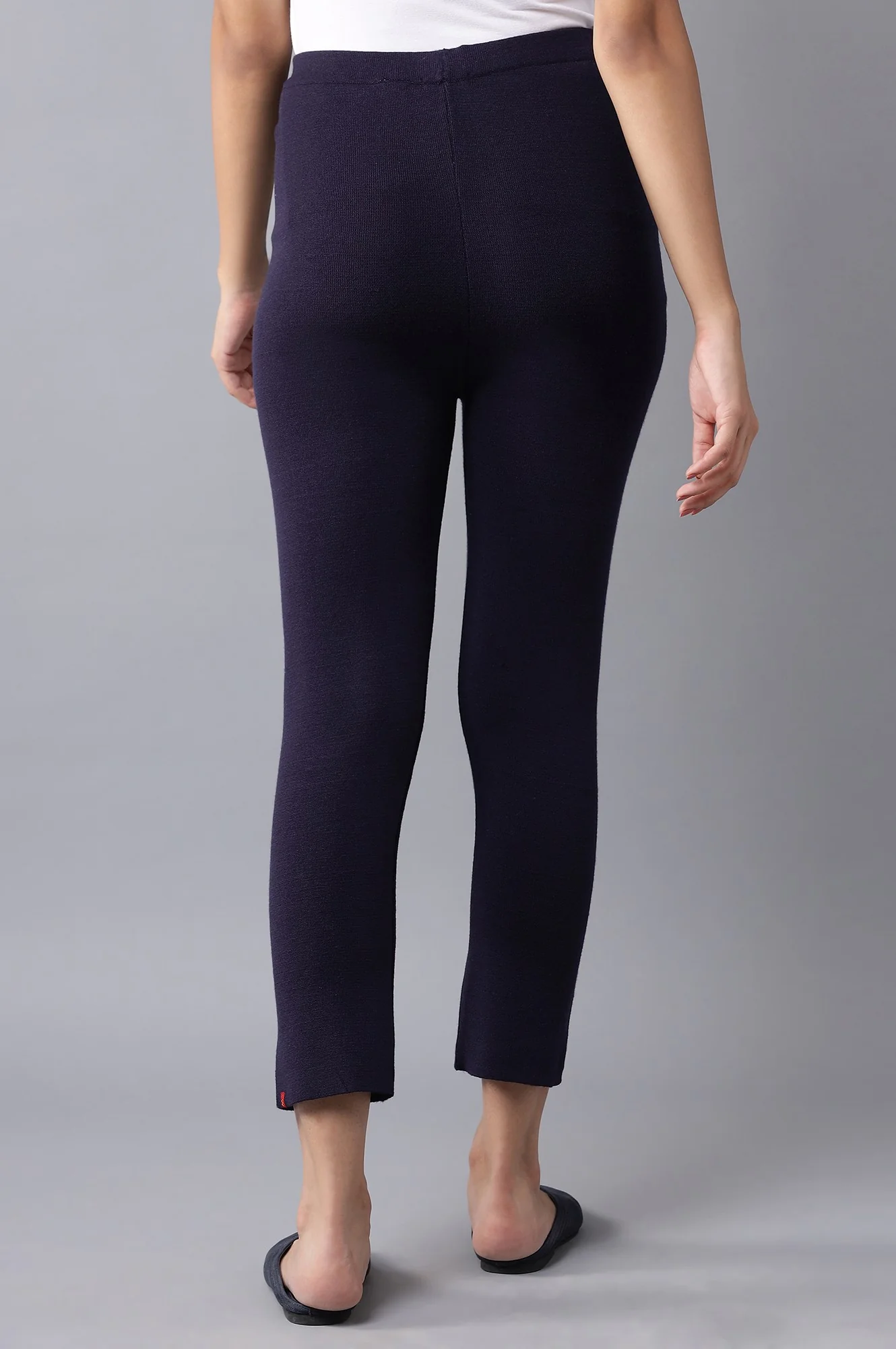 Navy Knitted Slim Pants - Image 2