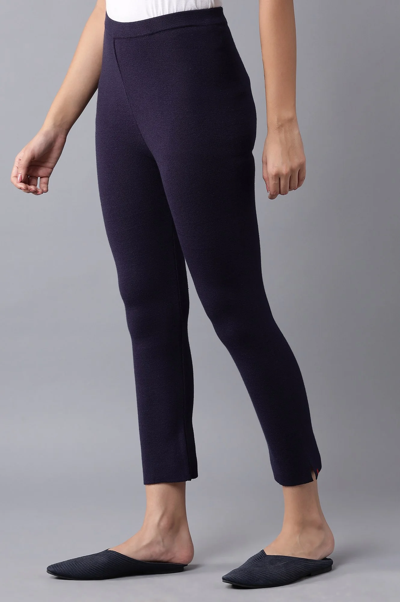 Navy Knitted Slim Pants - Image 3