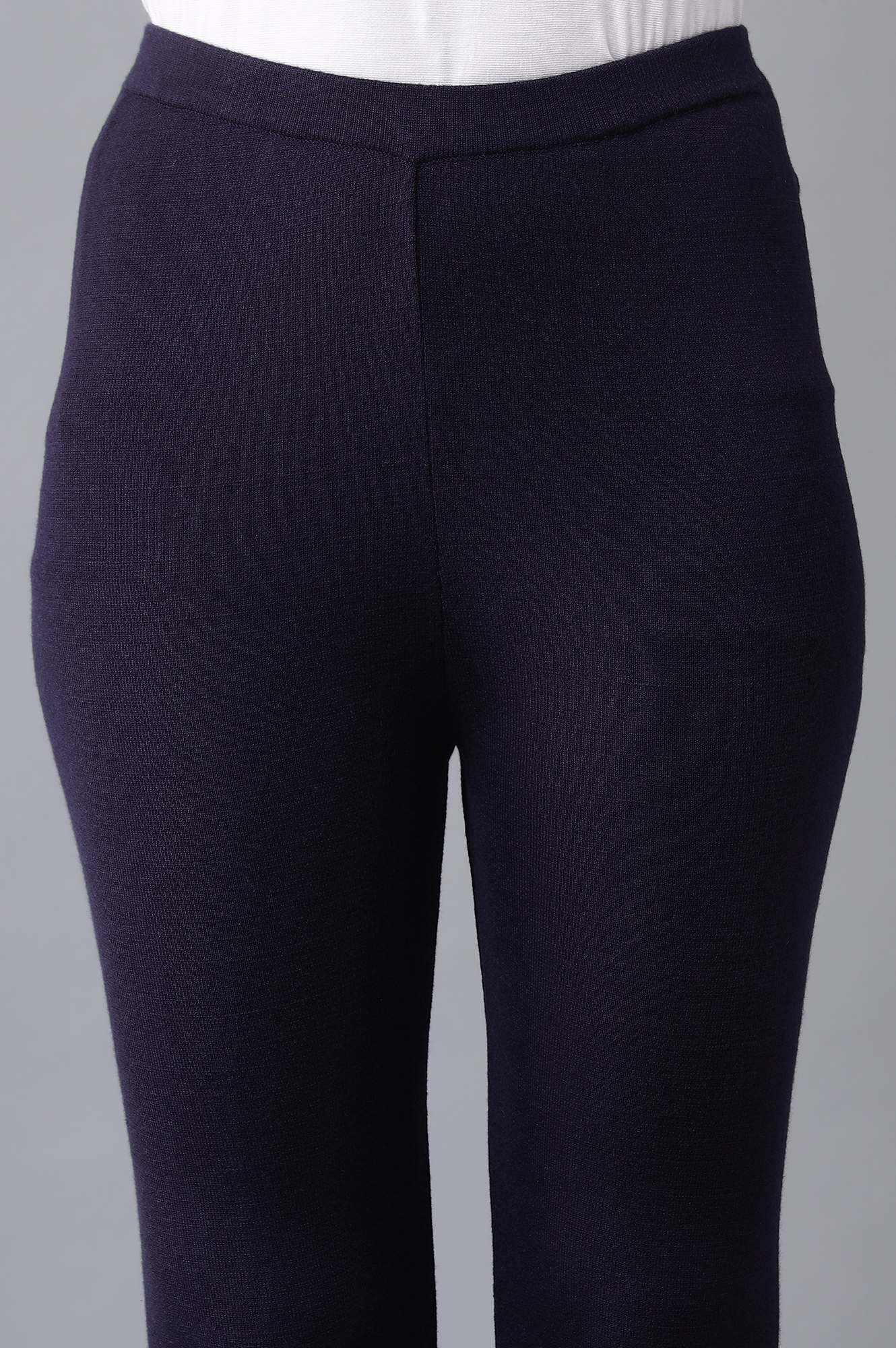 Navy Knitted Slim Pants - Image 6