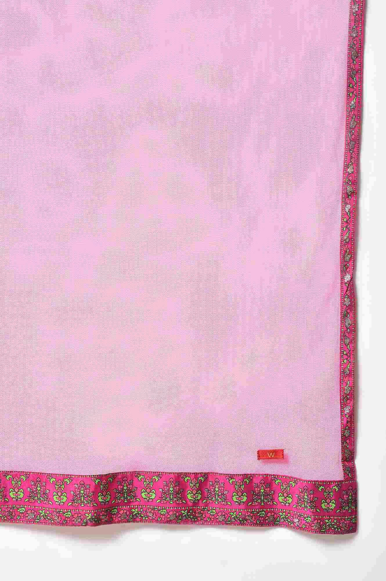 Navy Printed Kalidar Dress With Pink Chiffon Dupatta - Image 6